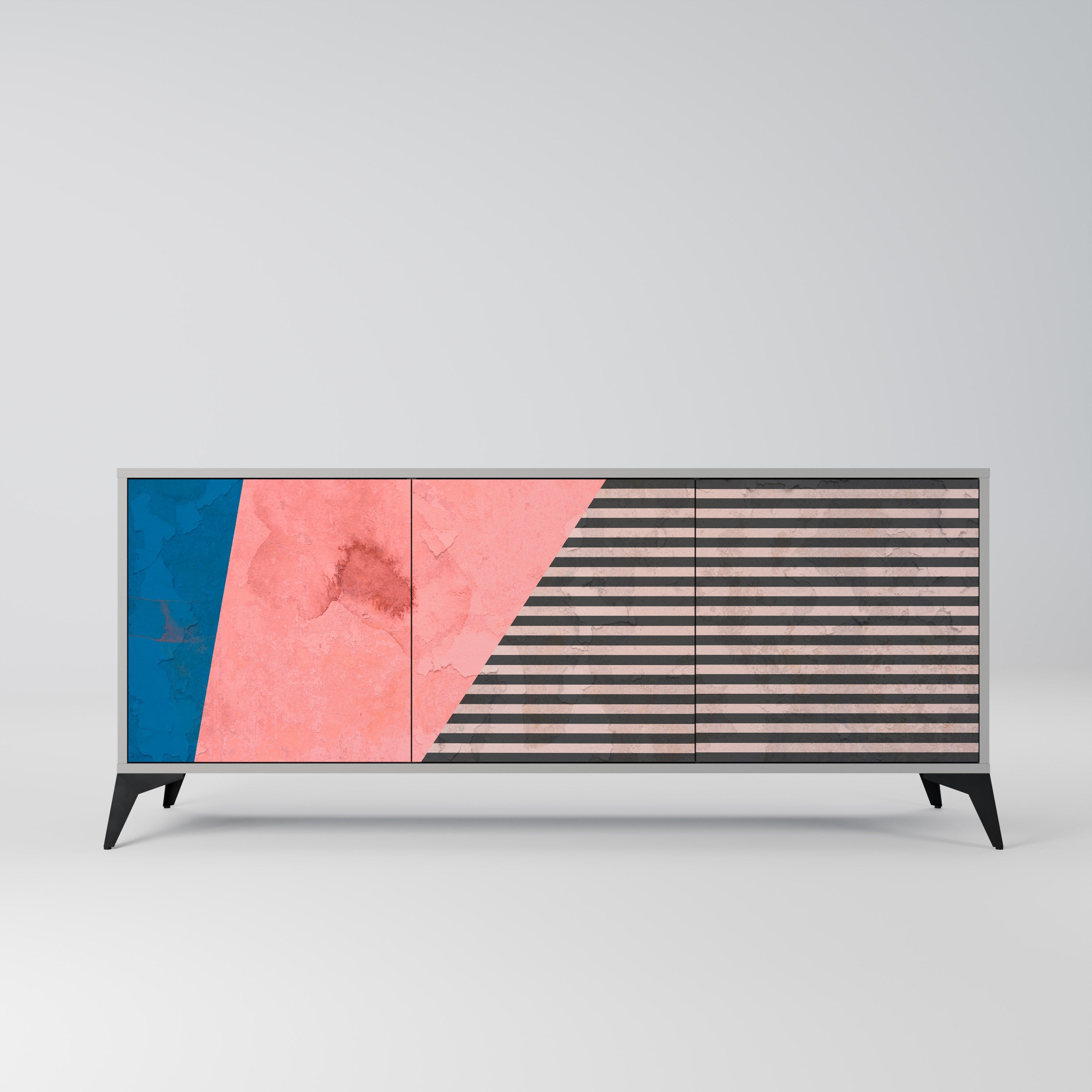 GLAMOROUS STRIPE 3-Door Sideboard in Grey Finish