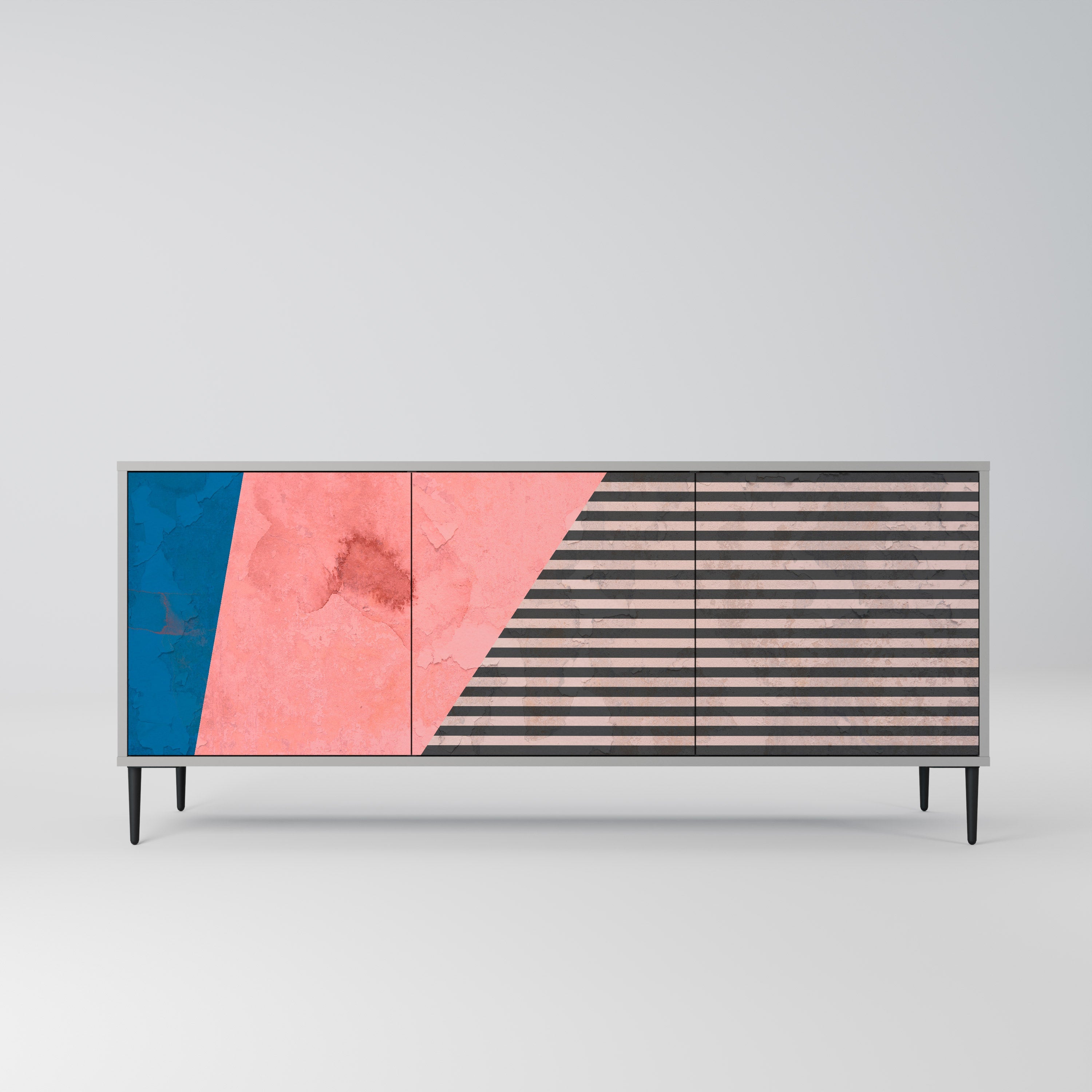 GLAMOROUS STRIPE 3-Door Sideboard in Grey Finish