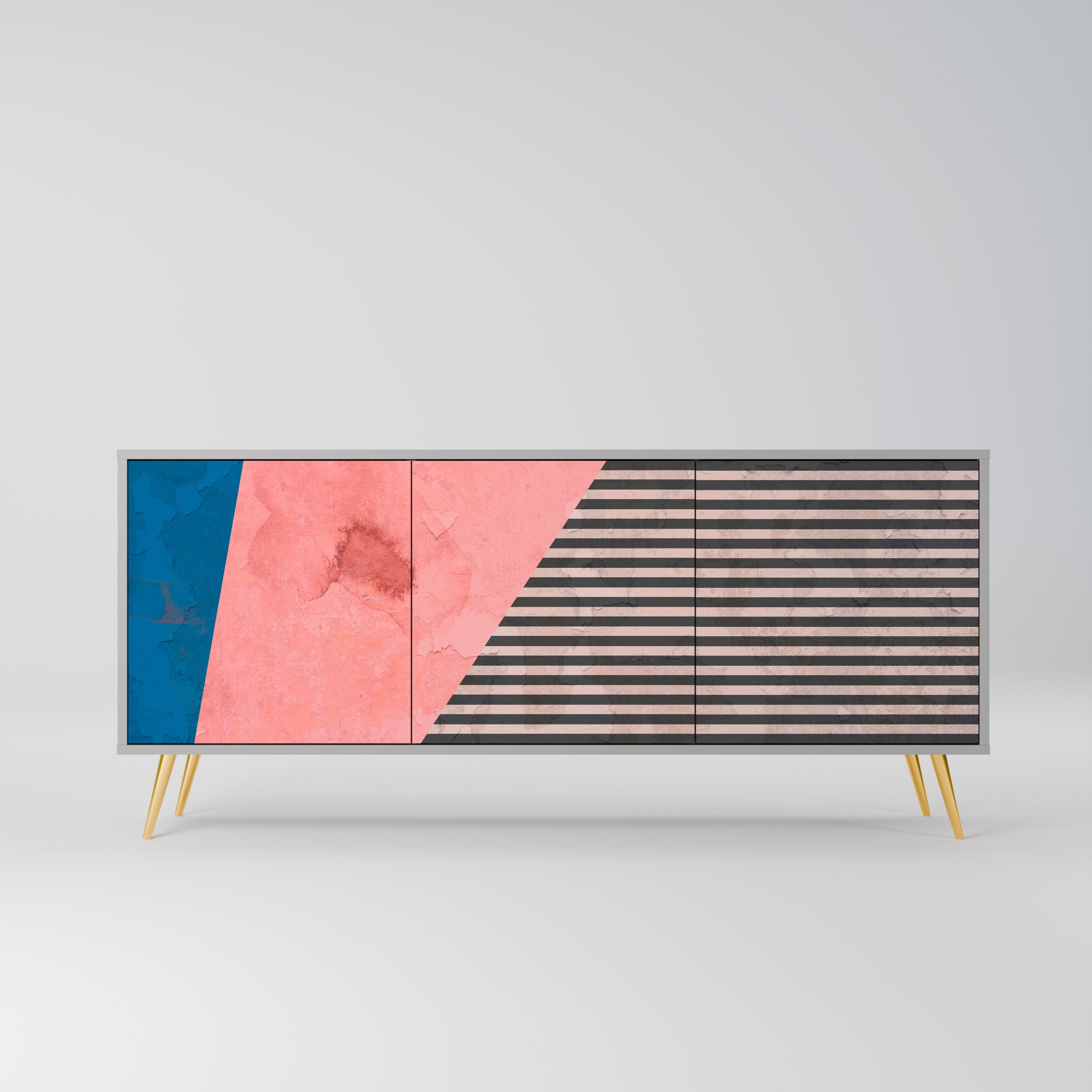 GLAMOROUS STRIPE 3-Door Sideboard in Grey Finish