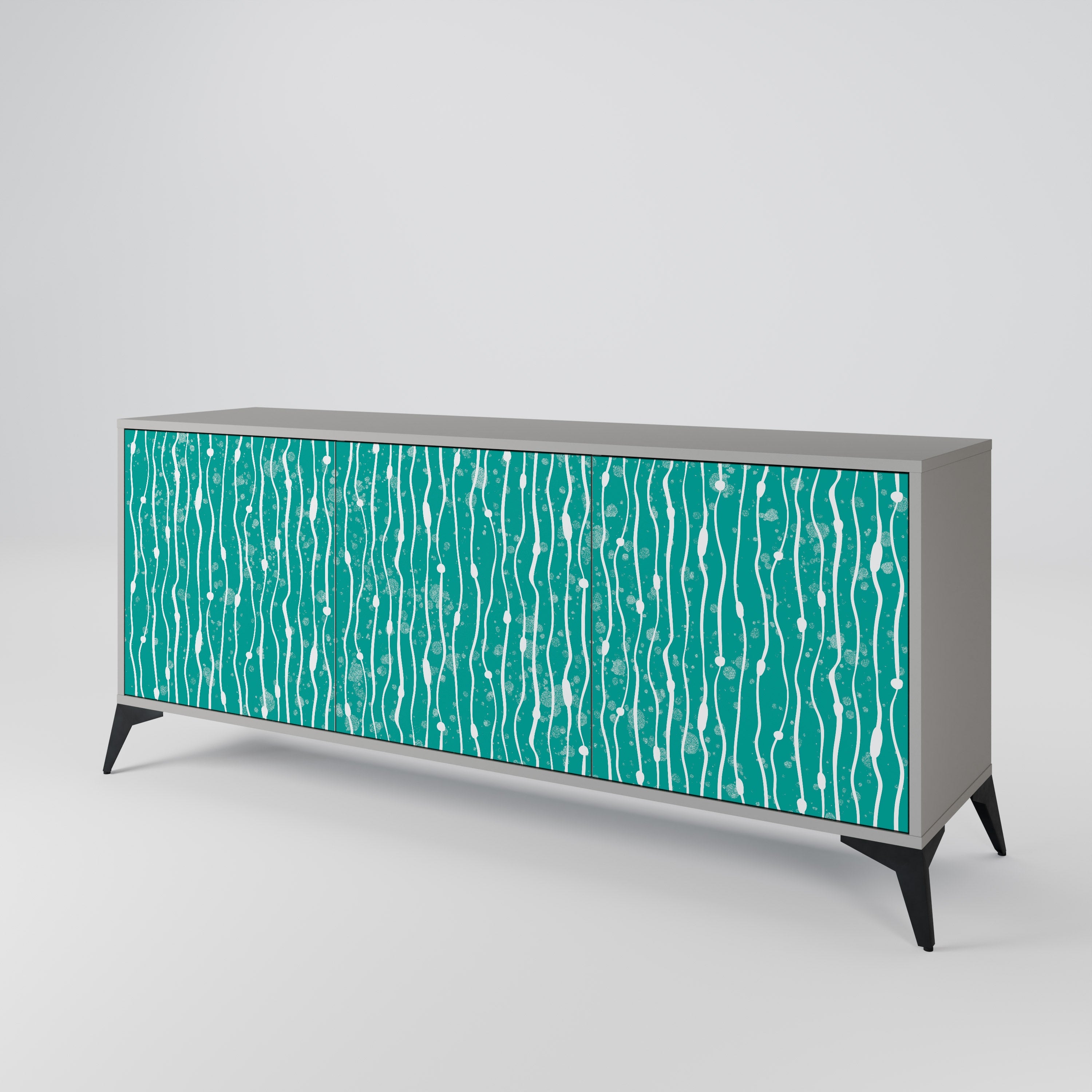 TURQUOISE RAIN 3-Door Sideboard in Grey Finish