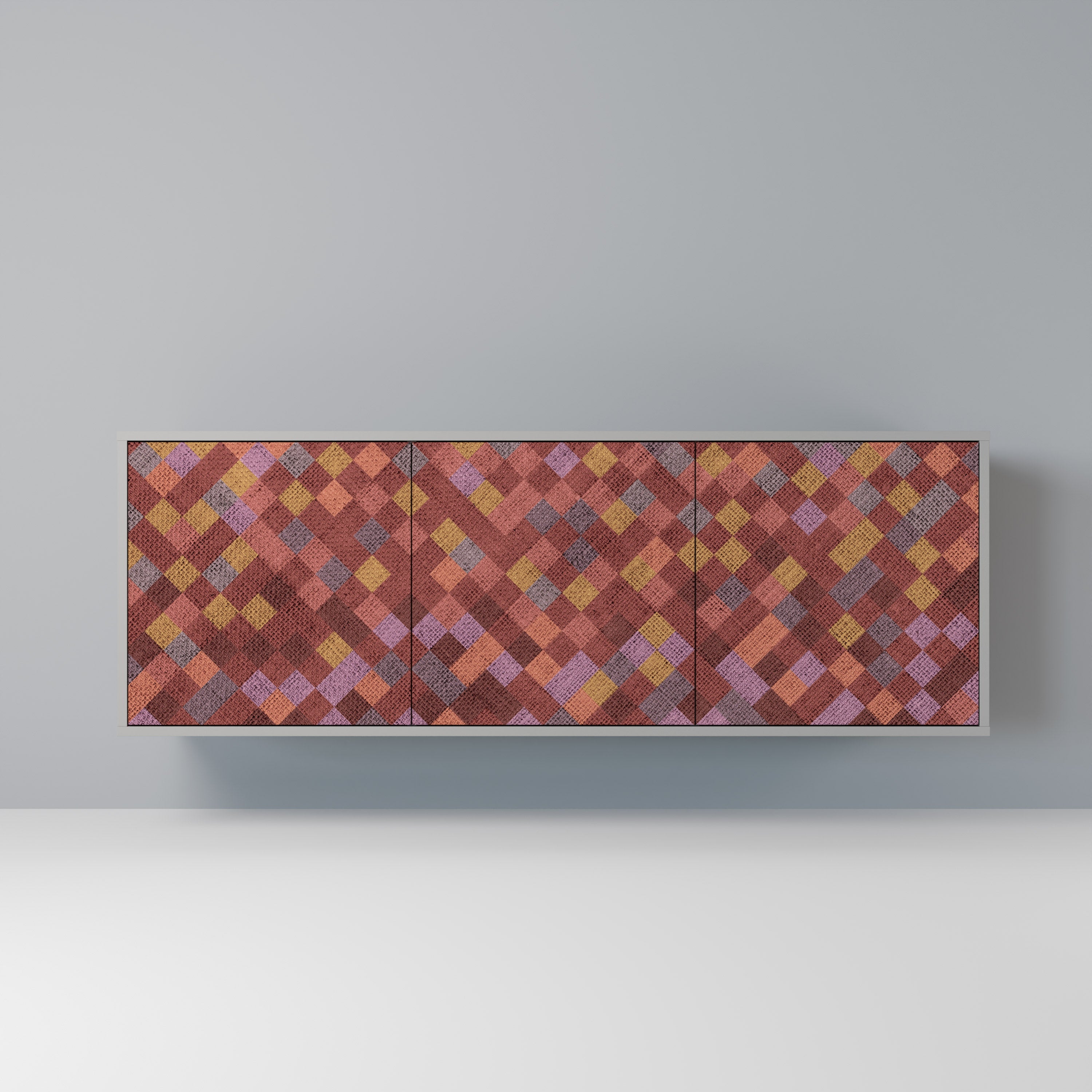 PAINTED SQUARES 3-Door Sideboard in Grey Finish