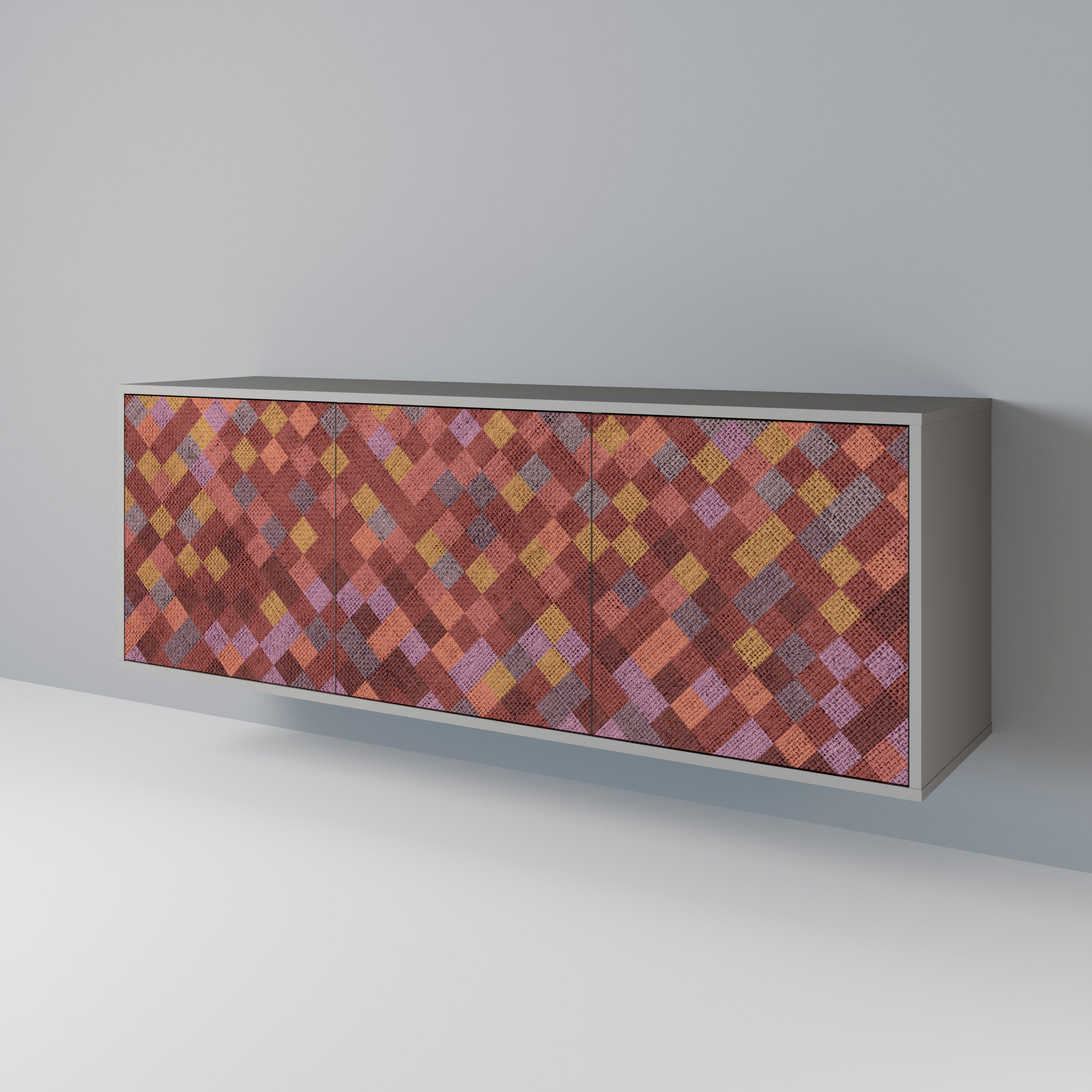 PAINTED SQUARES 3-Door Sideboard in Grey Finish