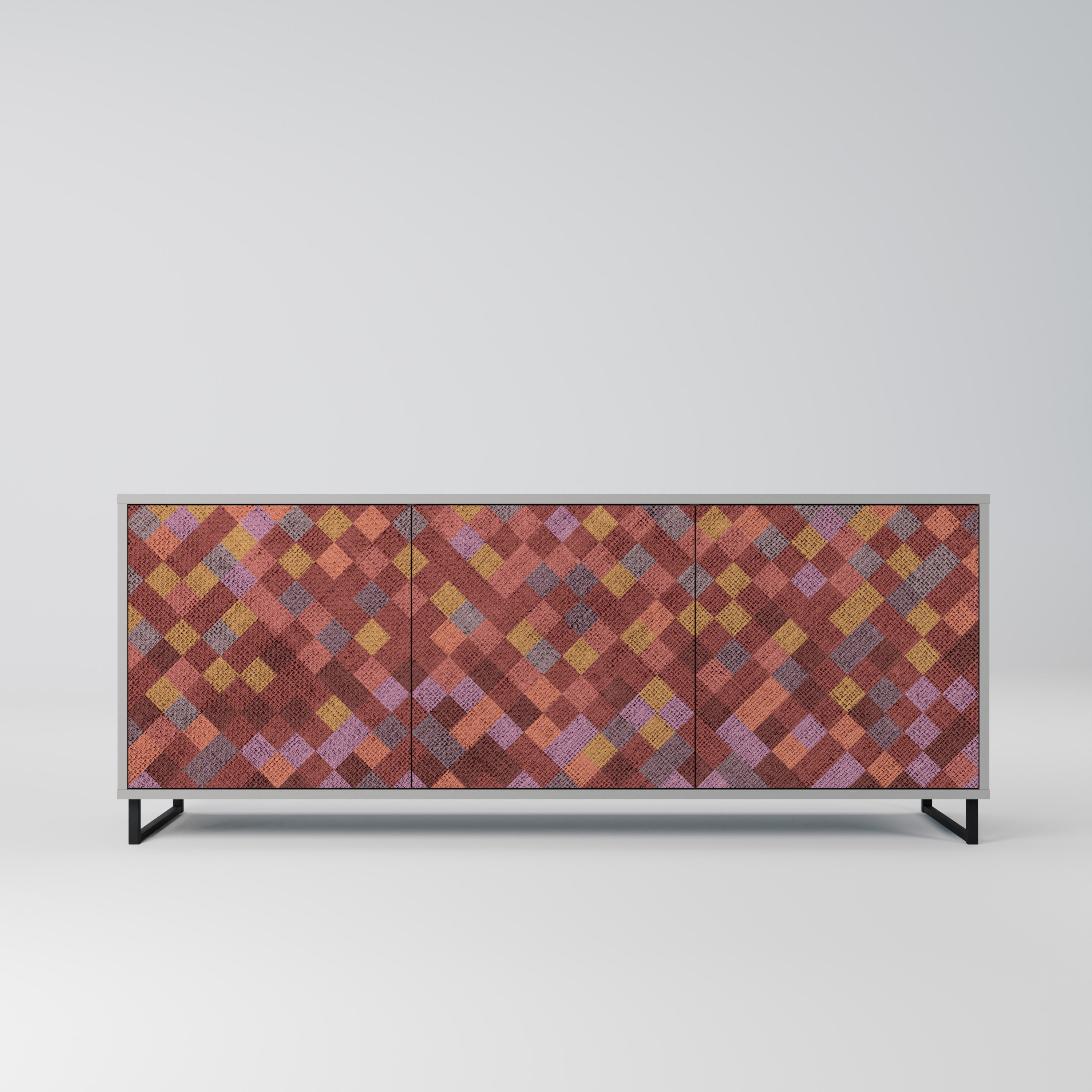 PAINTED SQUARES 3-Door Sideboard in Grey Finish