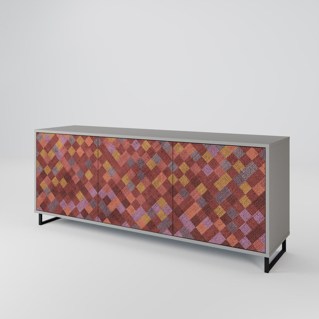PAINTED SQUARES 3-Door Sideboard in Grey Finish