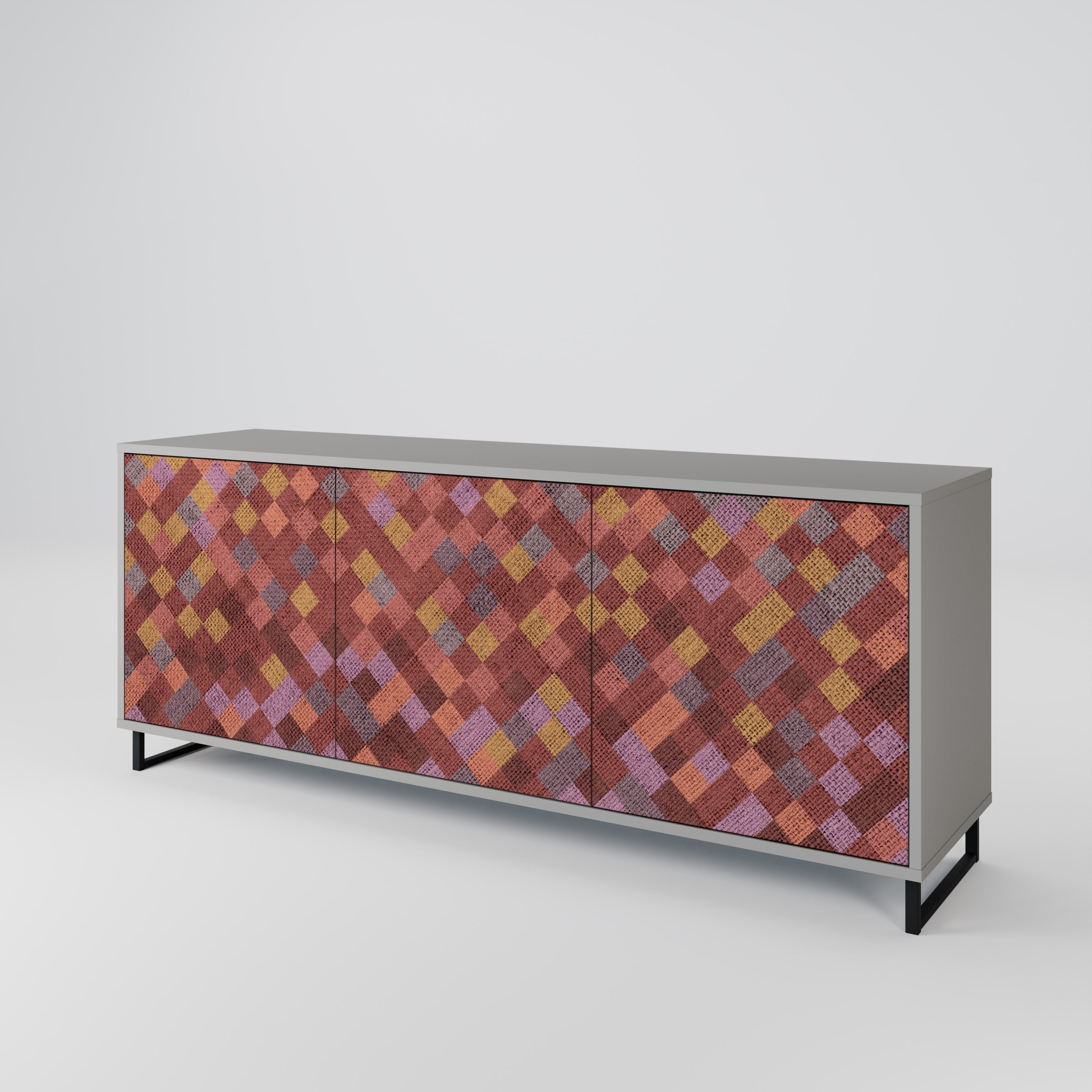 PAINTED SQUARES 3-Door Sideboard in Grey Finish