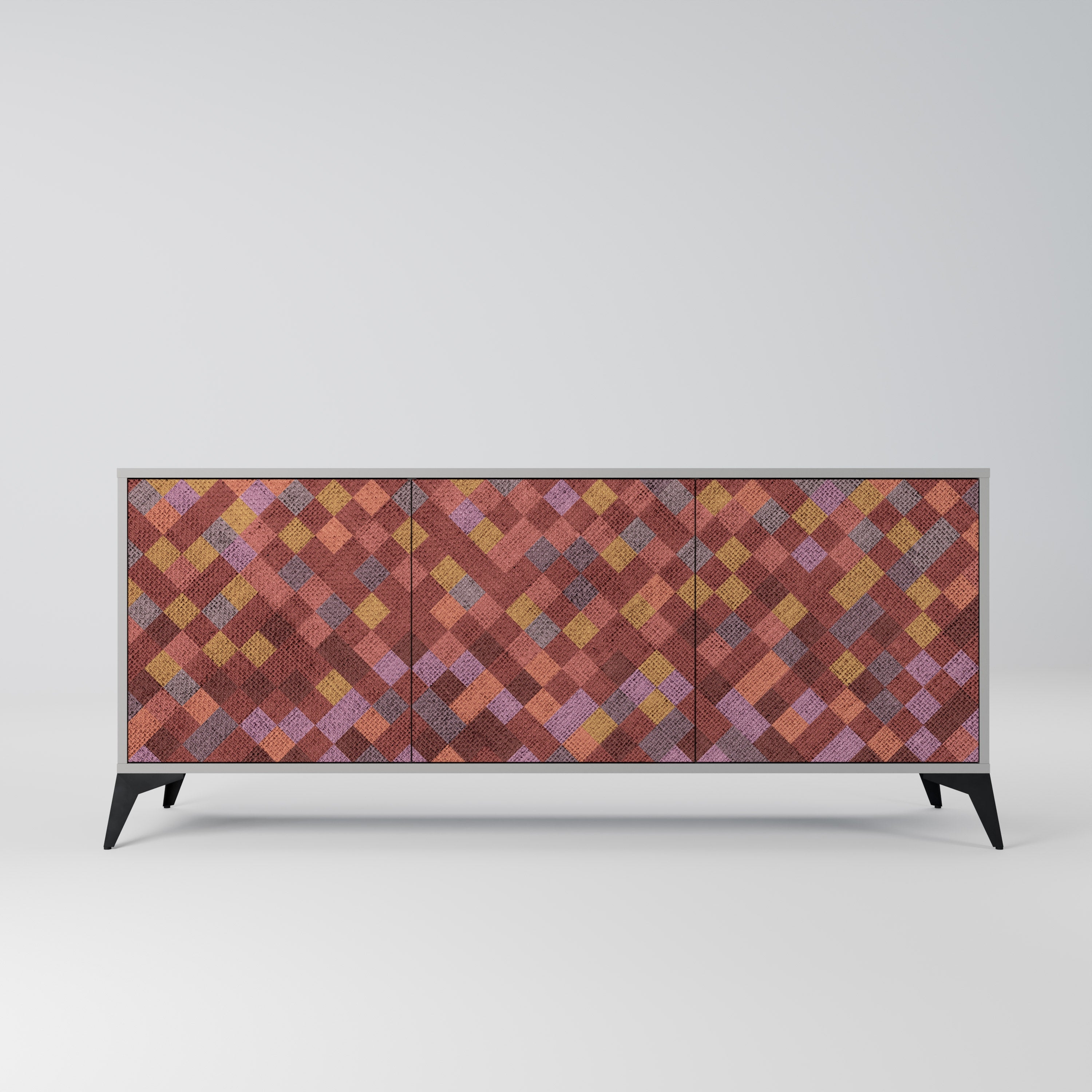 PAINTED SQUARES 3-Door Sideboard in Grey Finish