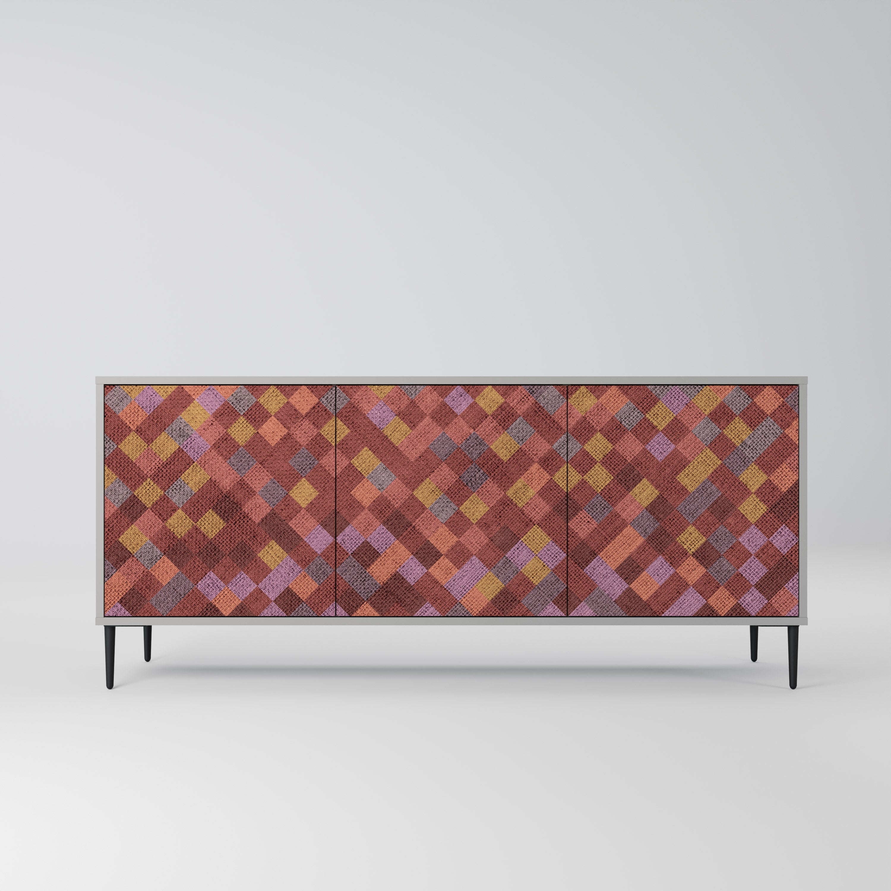 PAINTED SQUARES 3-Door Sideboard in Grey Finish