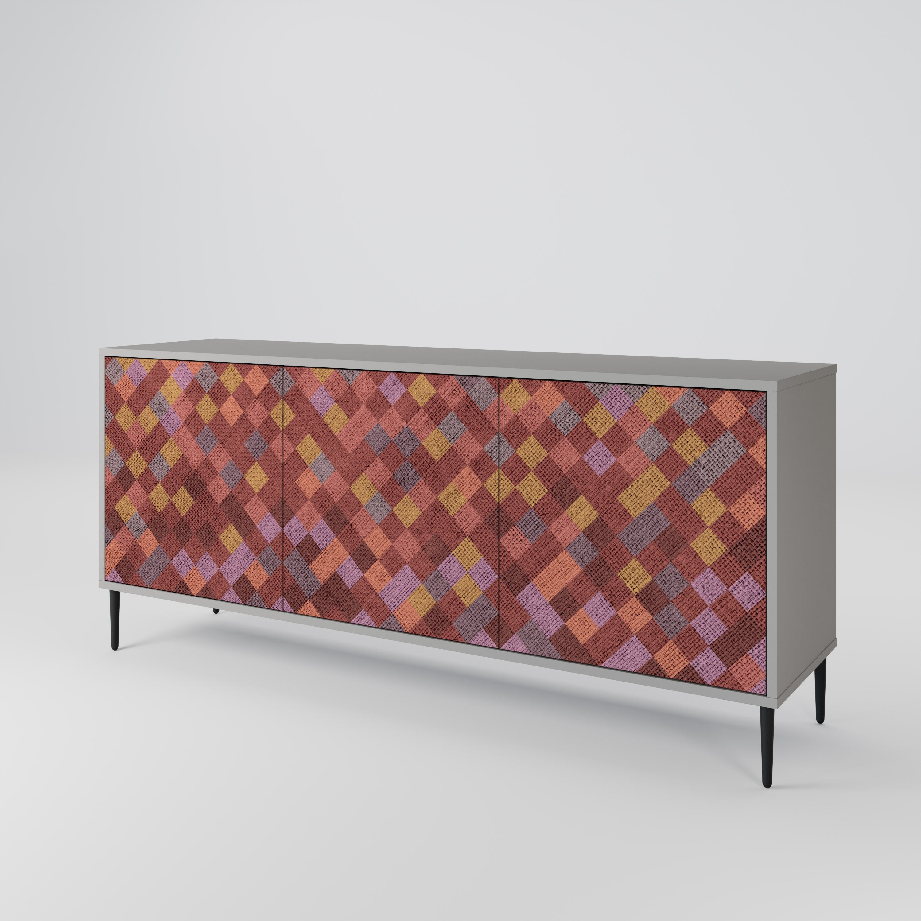 PAINTED SQUARES 3-Door Sideboard in Grey Finish