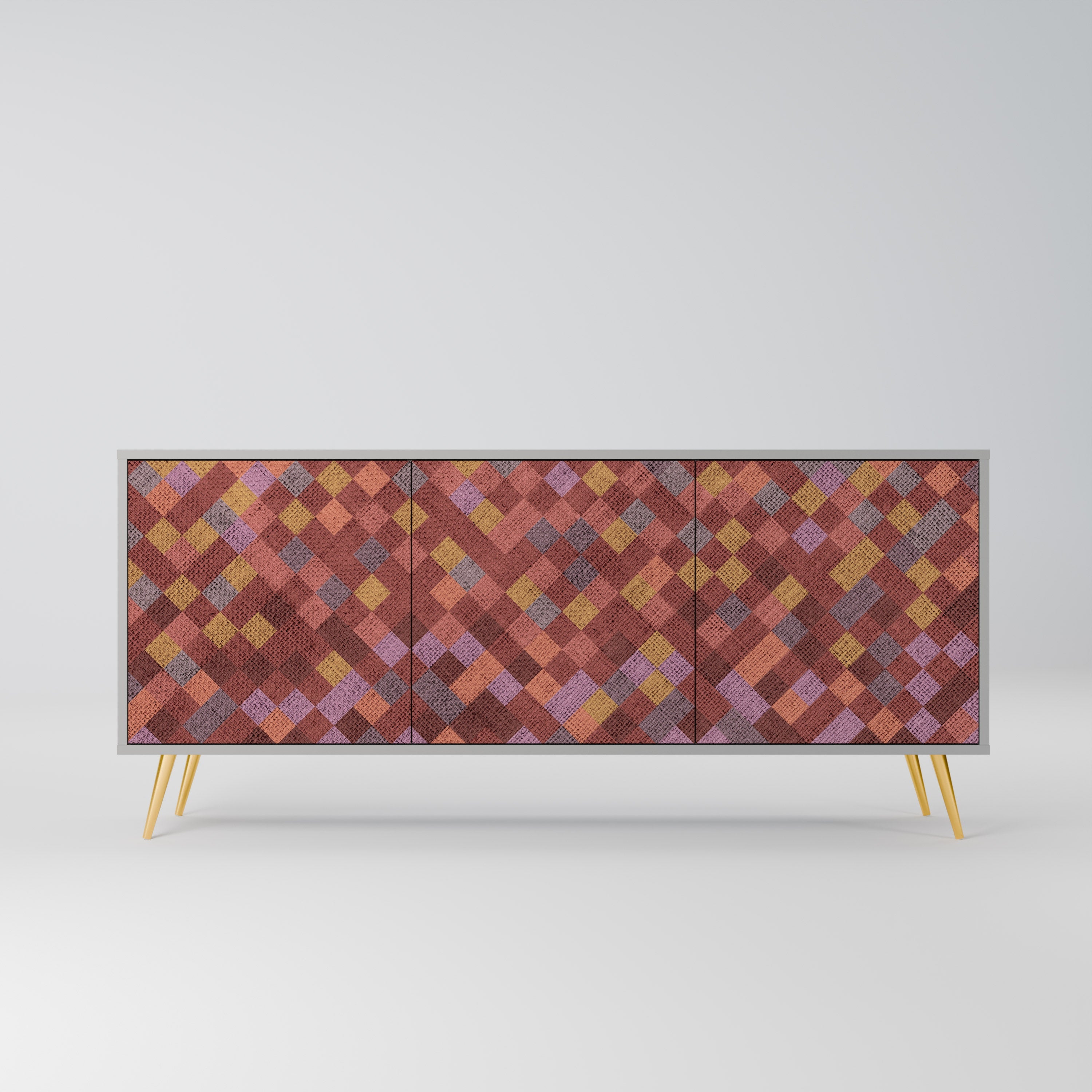 PAINTED SQUARES 3-Door Sideboard in Grey Finish