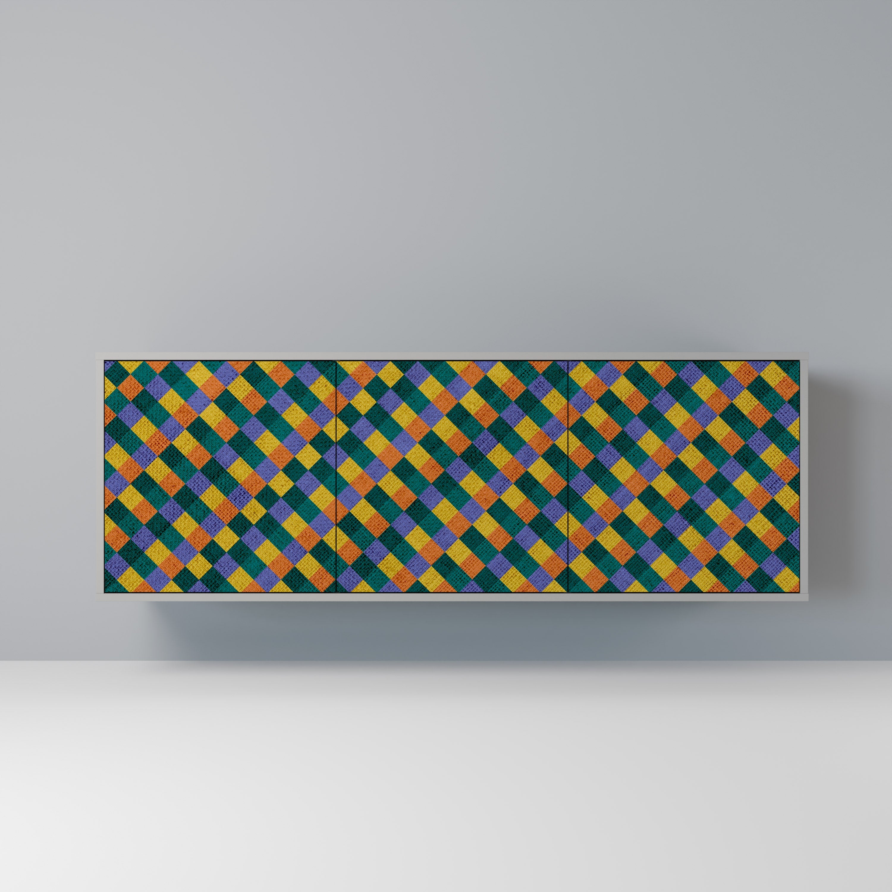 PAINTED SQUARES MIX 3-Door Sideboard in Grey Finish