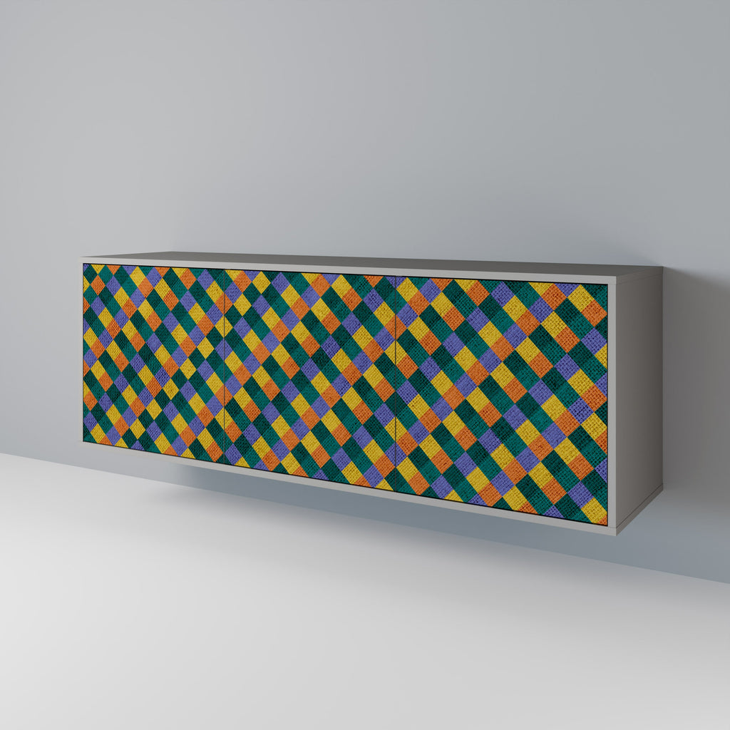 PAINTED SQUARES MIX 3-Door Sideboard in Grey Finish