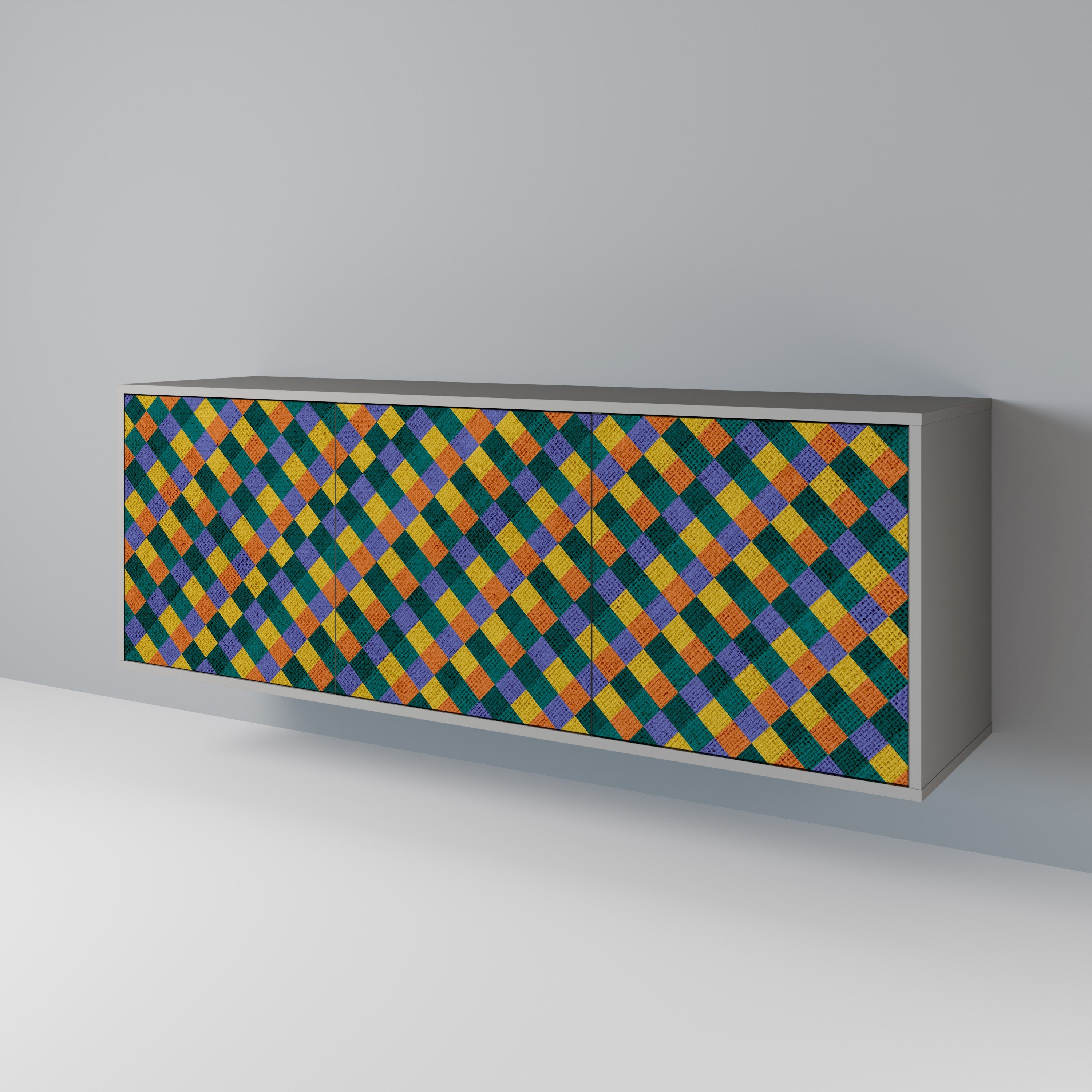 PAINTED SQUARES MIX 3-Door Sideboard in Grey Finish