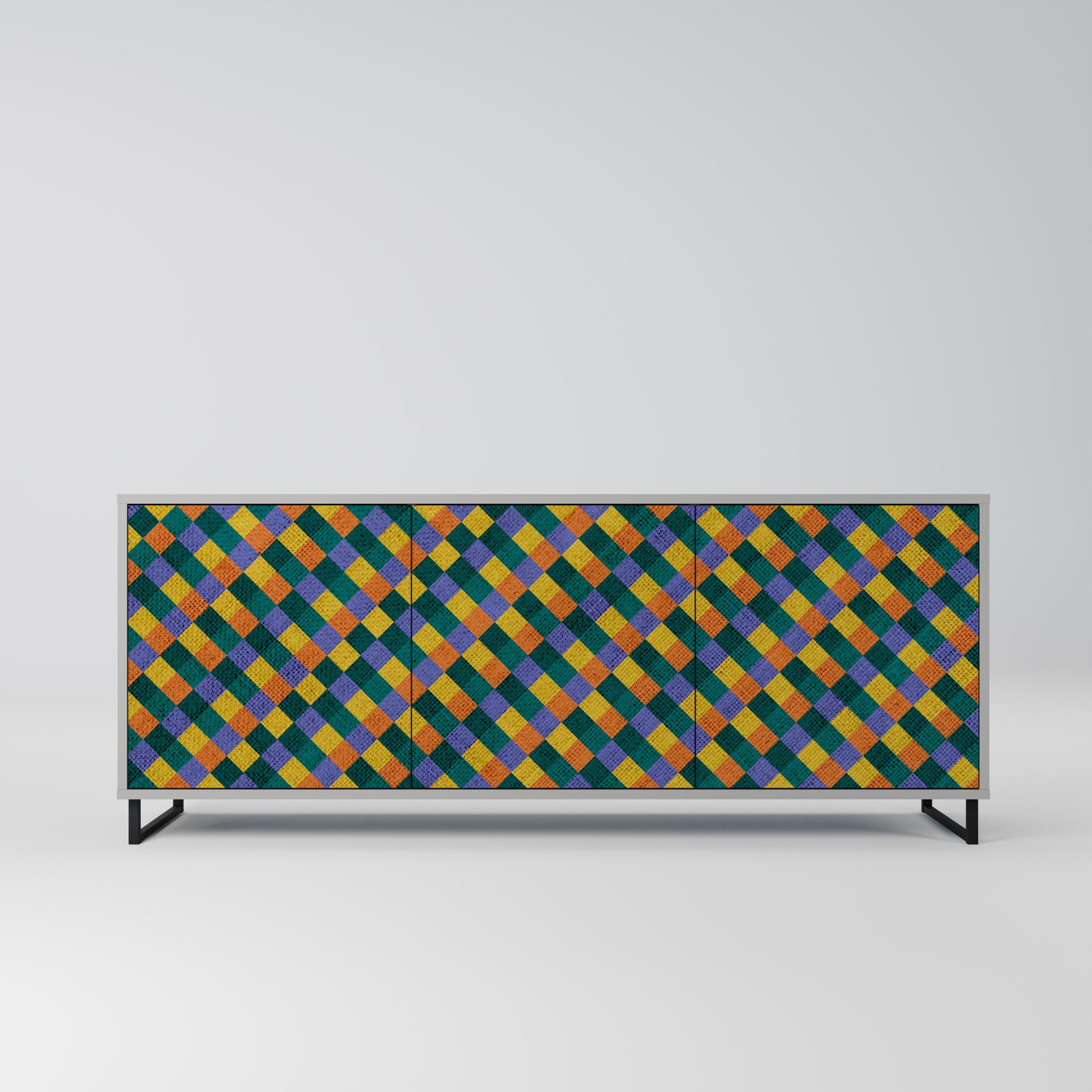 PAINTED SQUARES MIX 3-Door Sideboard in Grey Finish