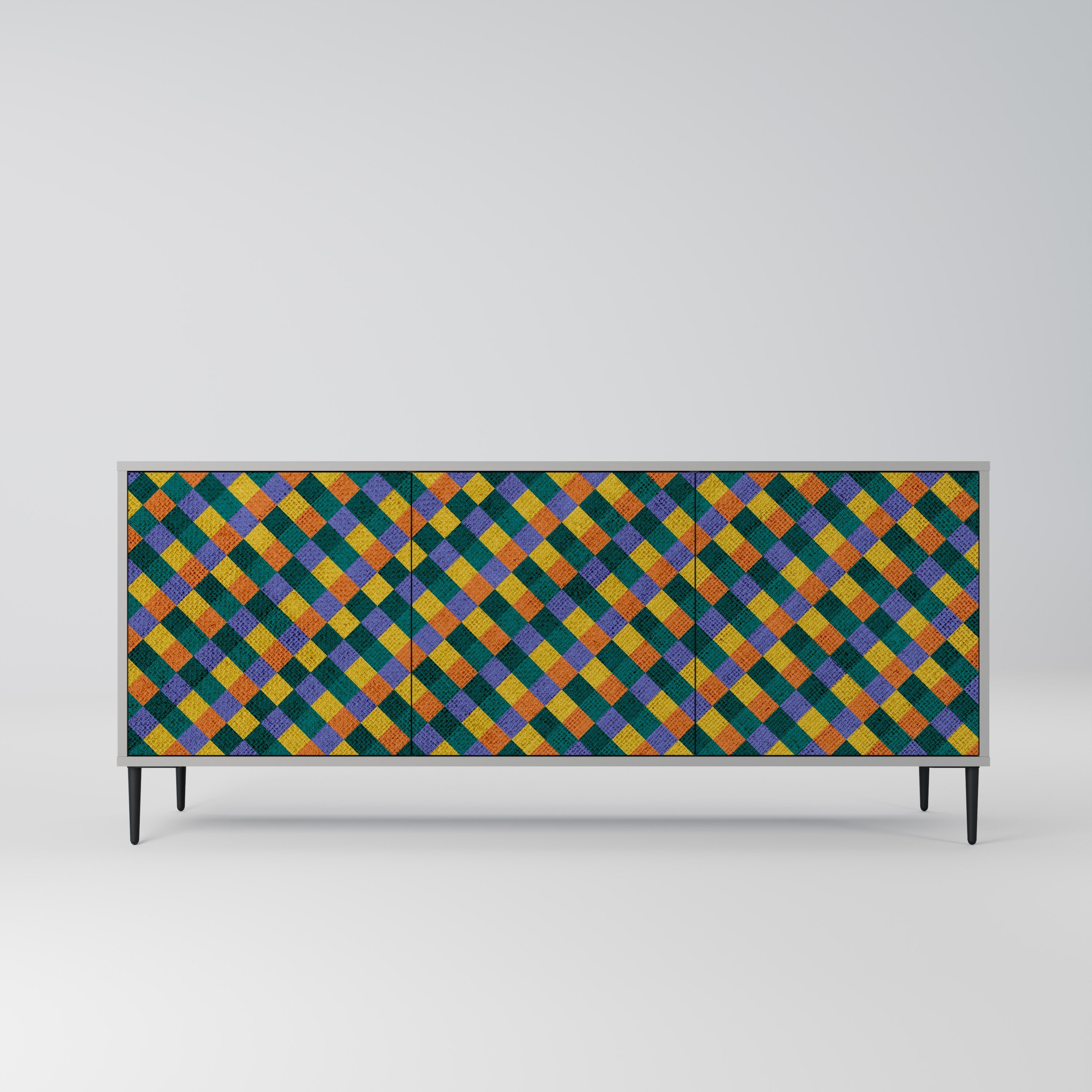 PAINTED SQUARES MIX 3-Door Sideboard in Grey Finish