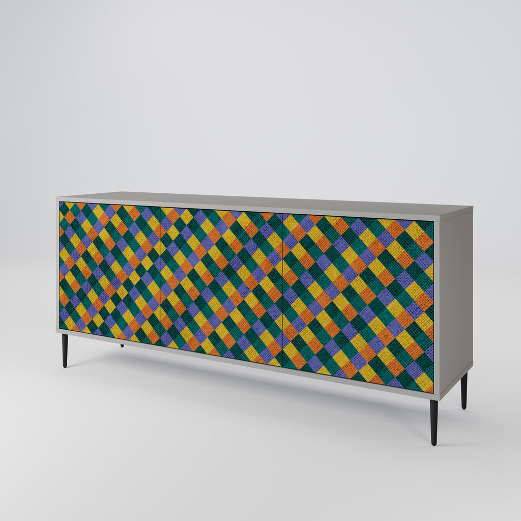 PAINTED SQUARES MIX 3-Door Sideboard in Grey Finish