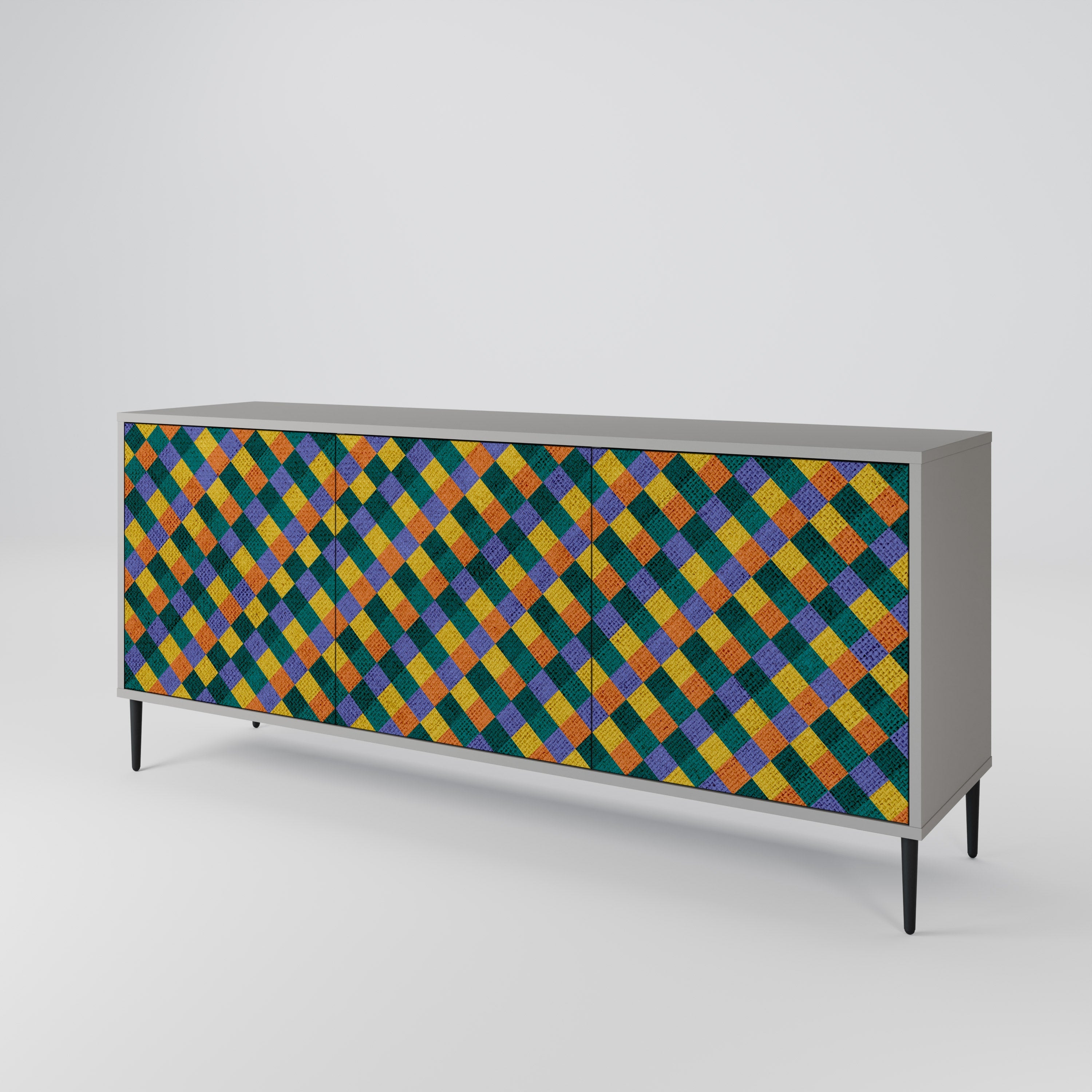 PAINTED SQUARES MIX 3-Door Sideboard in Grey Finish