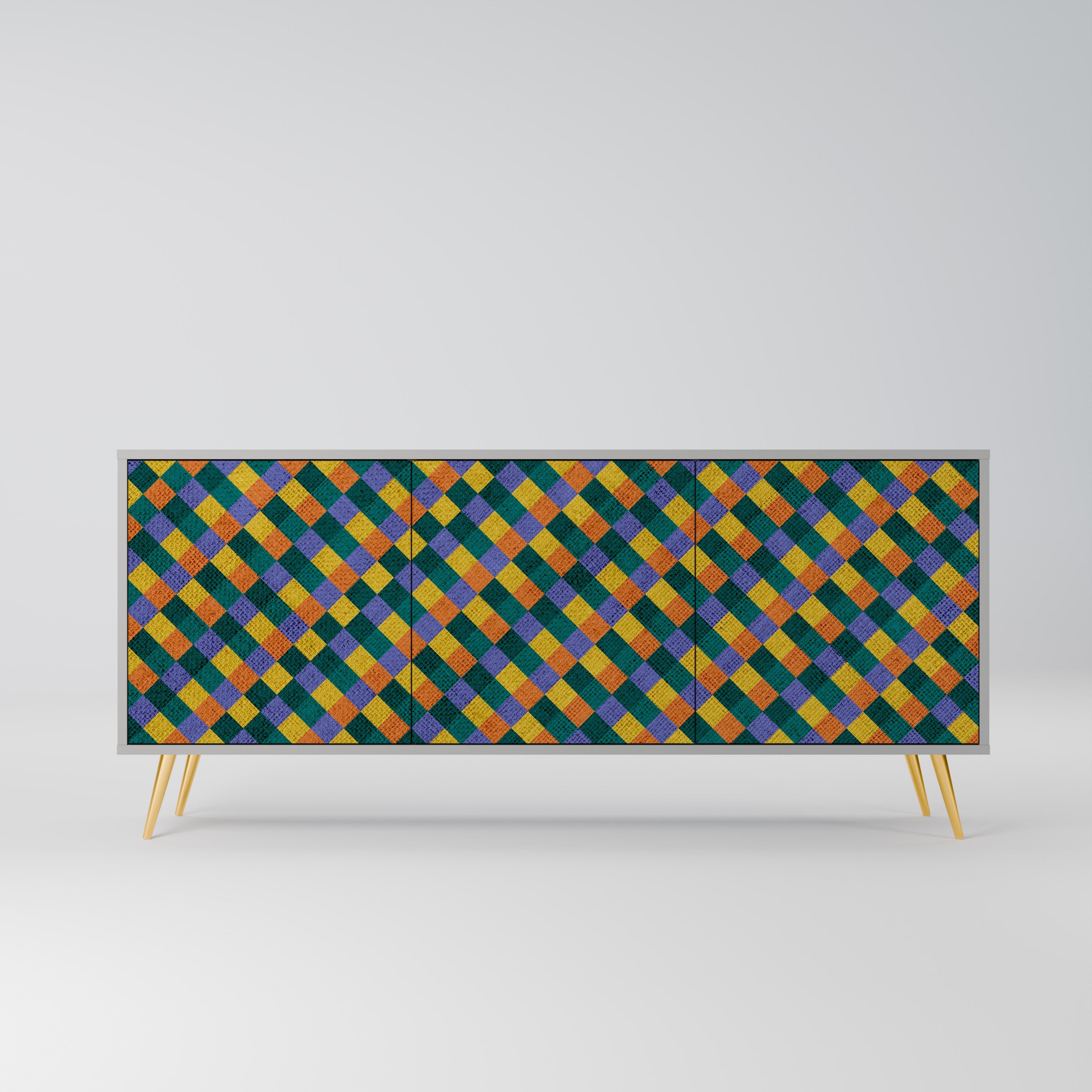 PAINTED SQUARES MIX 3-Door Sideboard in Grey Finish