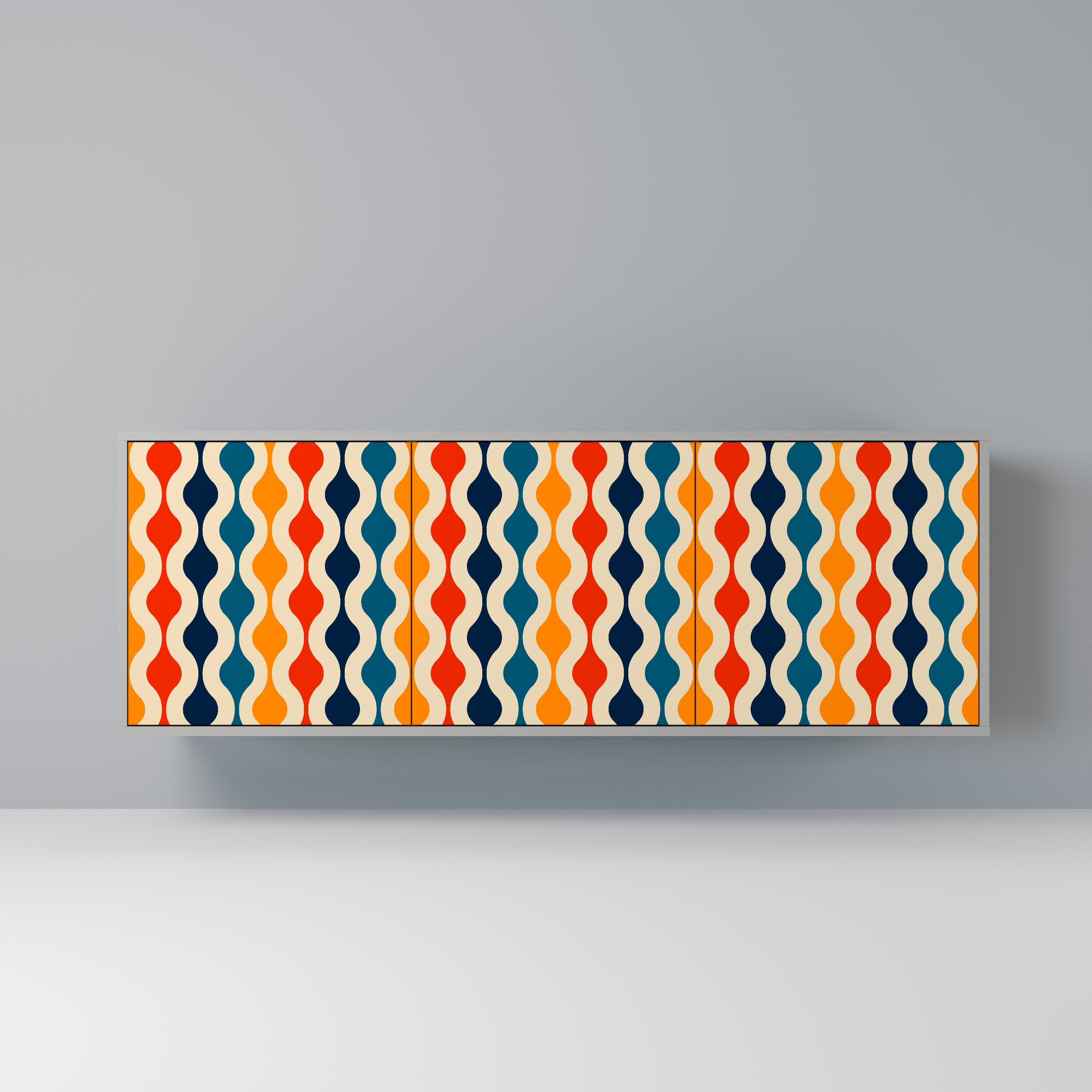 COLORFUL NOSTALGIA 3-Door Sideboard in Grey Finish