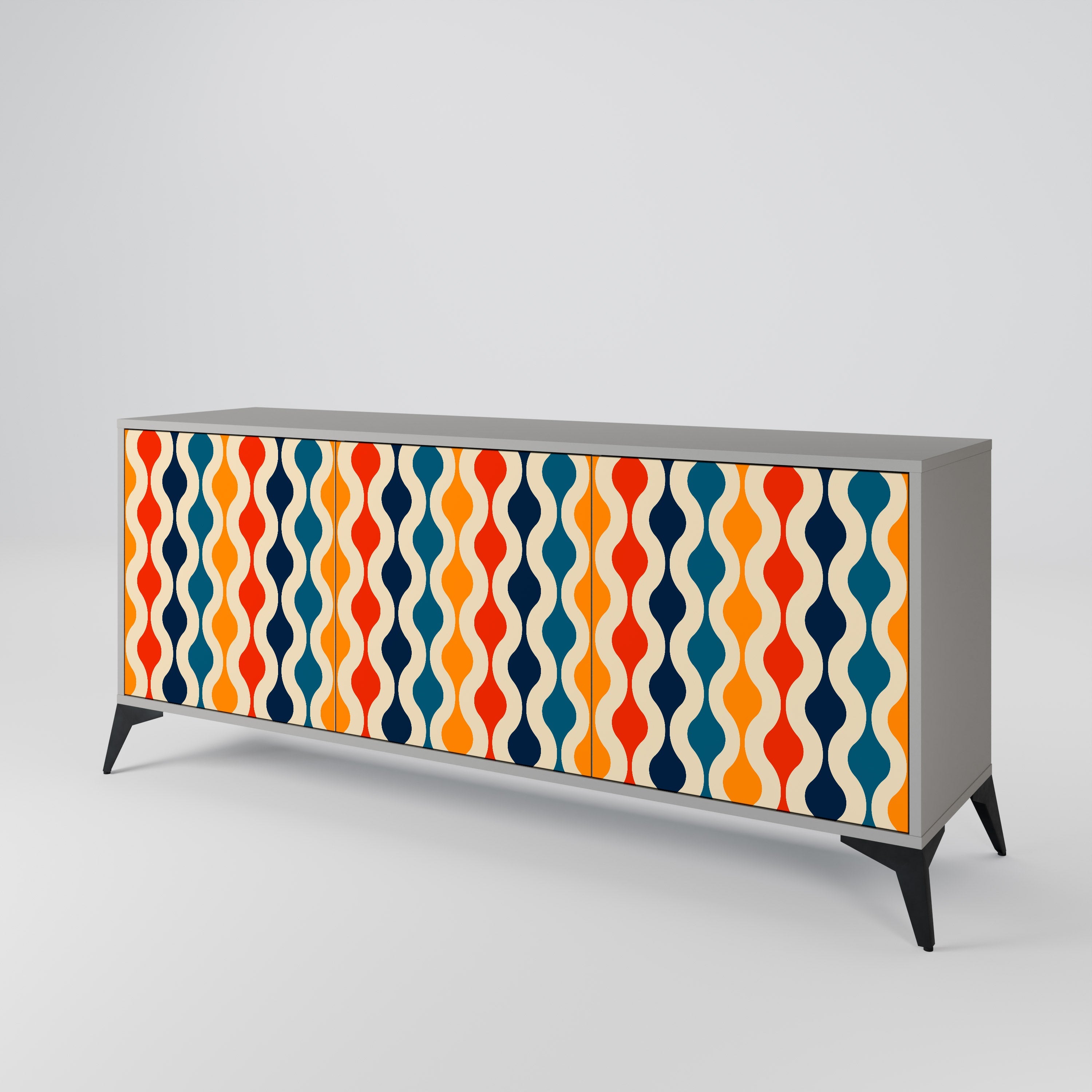 COLORFUL NOSTALGIA 3-Door Sideboard in Grey Finish