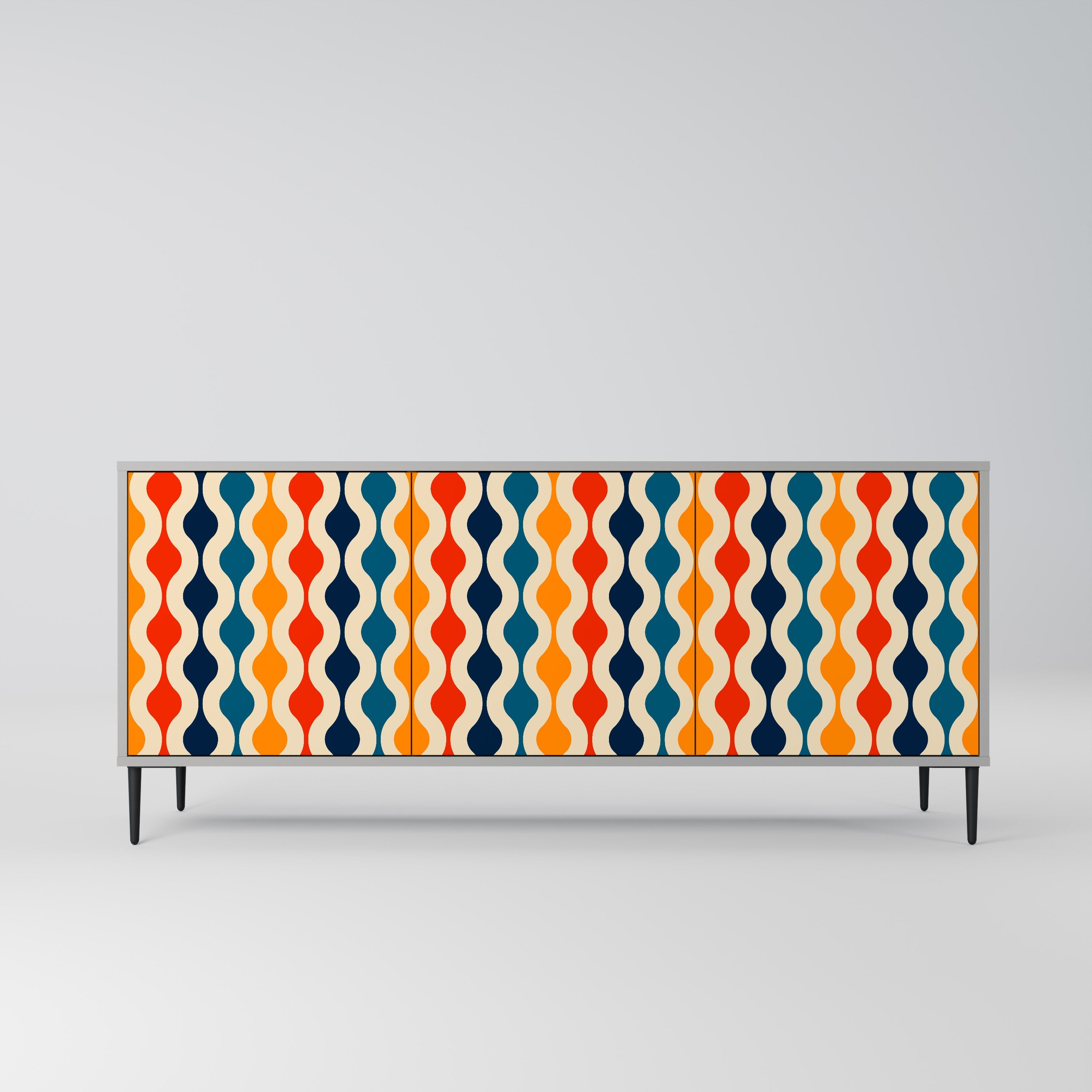 COLORFUL NOSTALGIA 3-Door Sideboard in Grey Finish