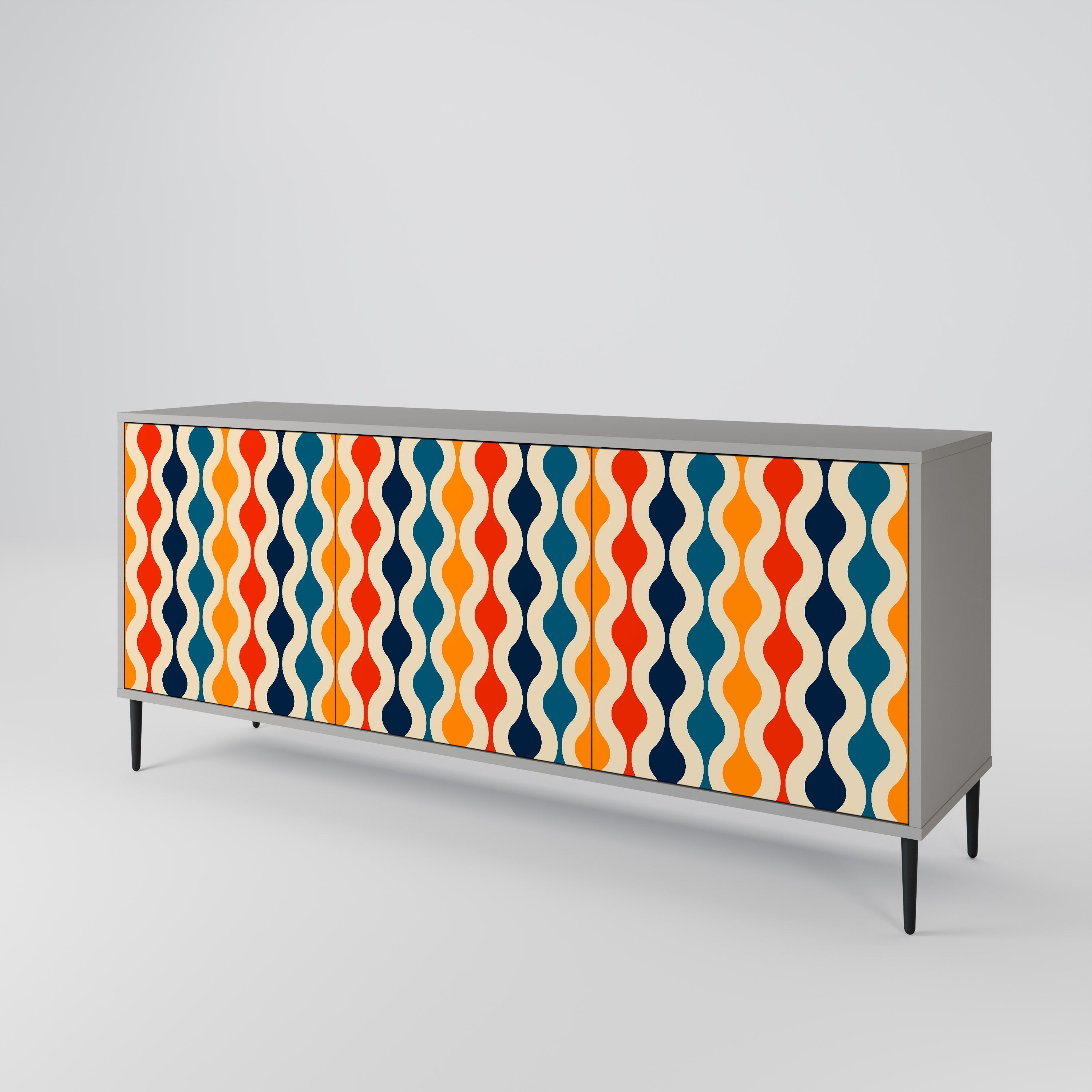 COLORFUL NOSTALGIA 3-Door Sideboard in Grey Finish