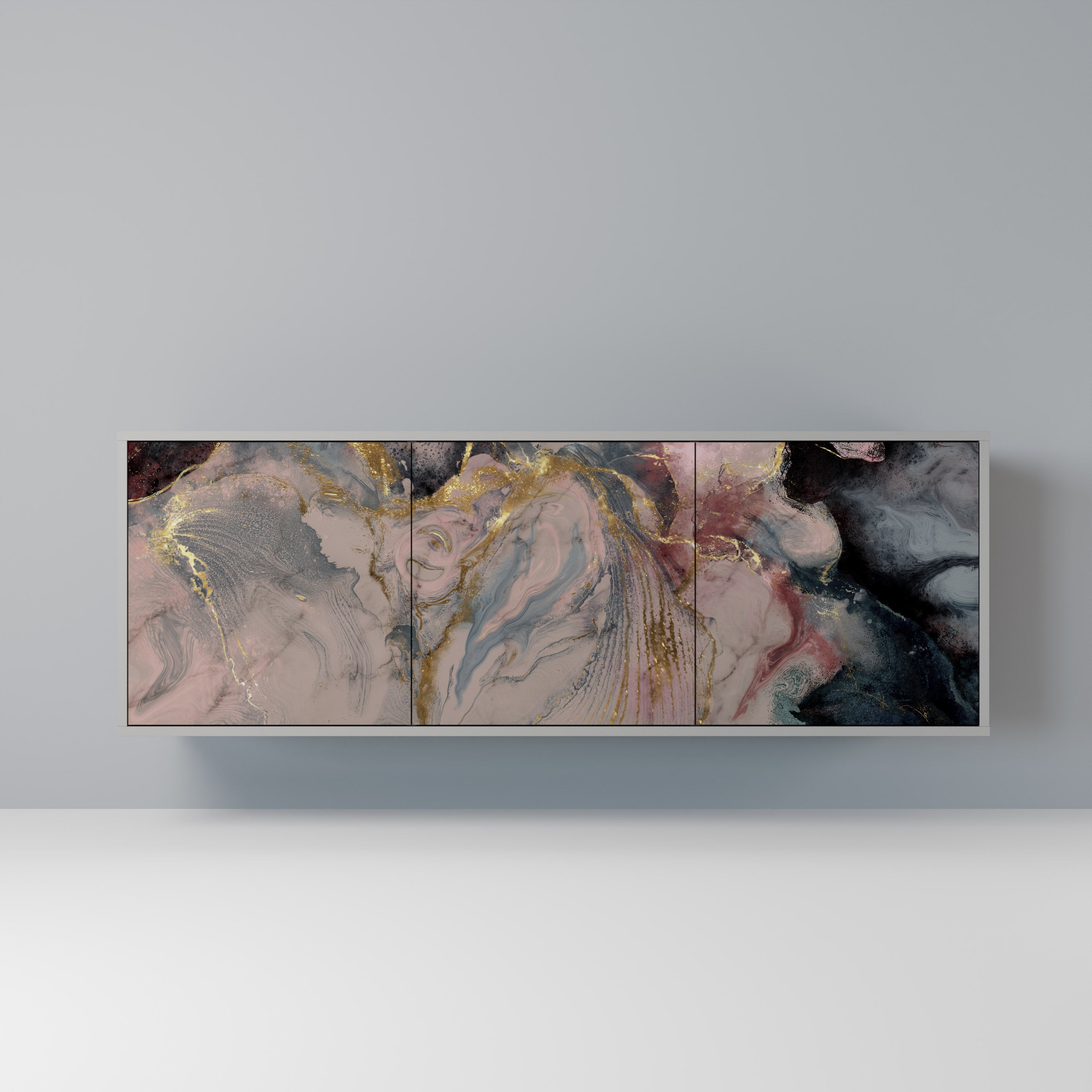 GILDED SWIRLS 3-Door Sideboard in Grey Finish