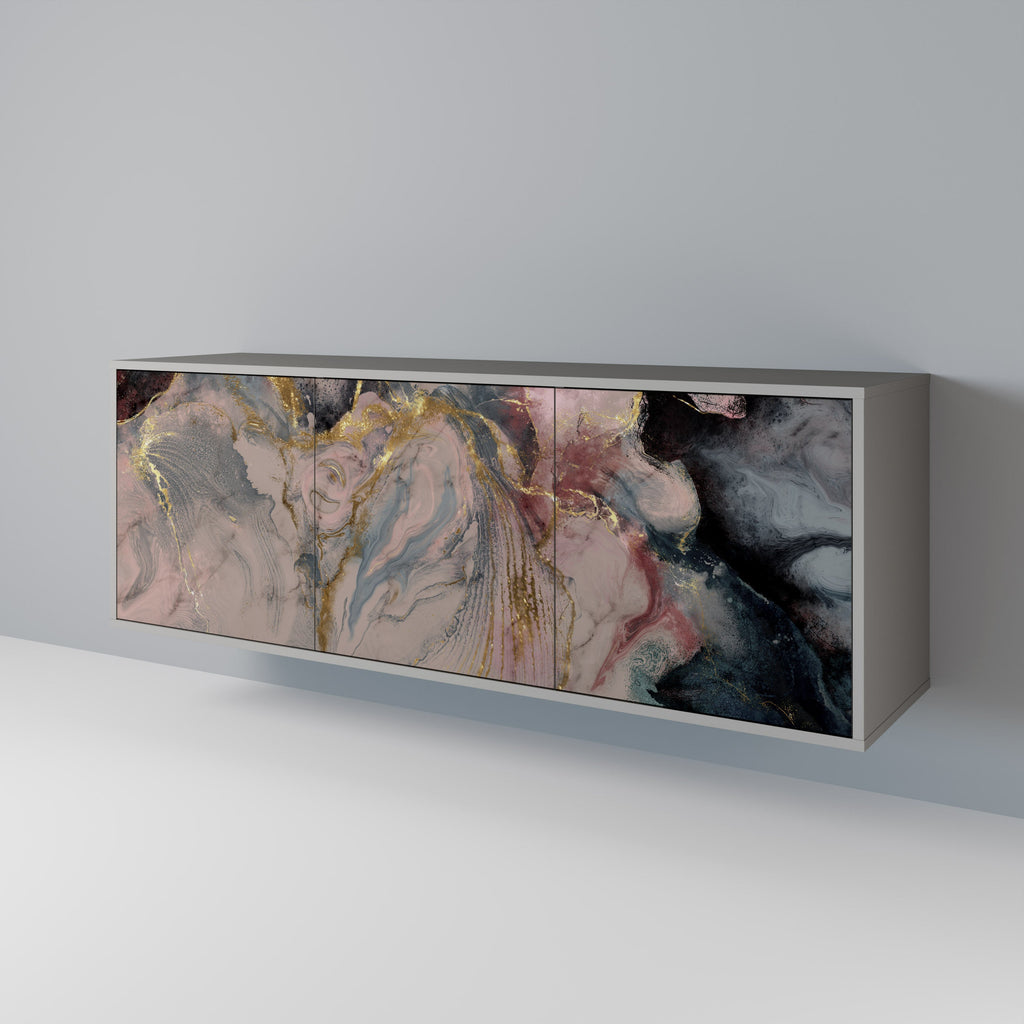 GILDED SWIRLS 3-Door Sideboard in Grey Finish