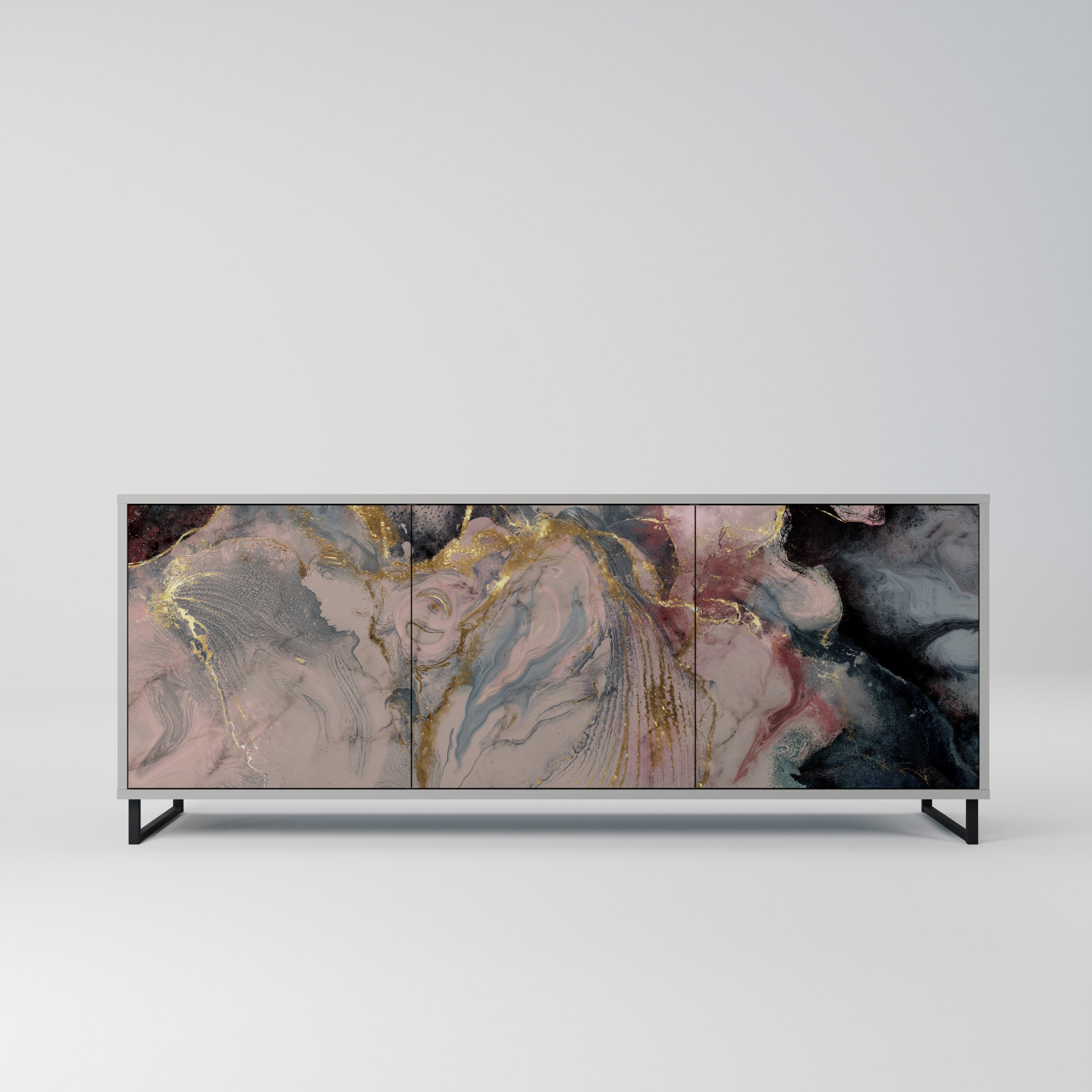 GILDED SWIRLS 3-Door Sideboard in Grey Finish