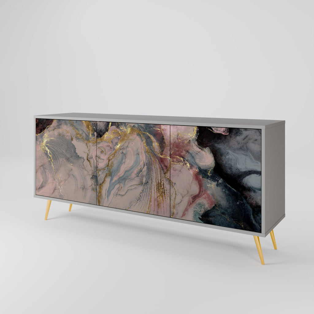GILDED SWIRLS 3-Door Sideboard in Grey Finish