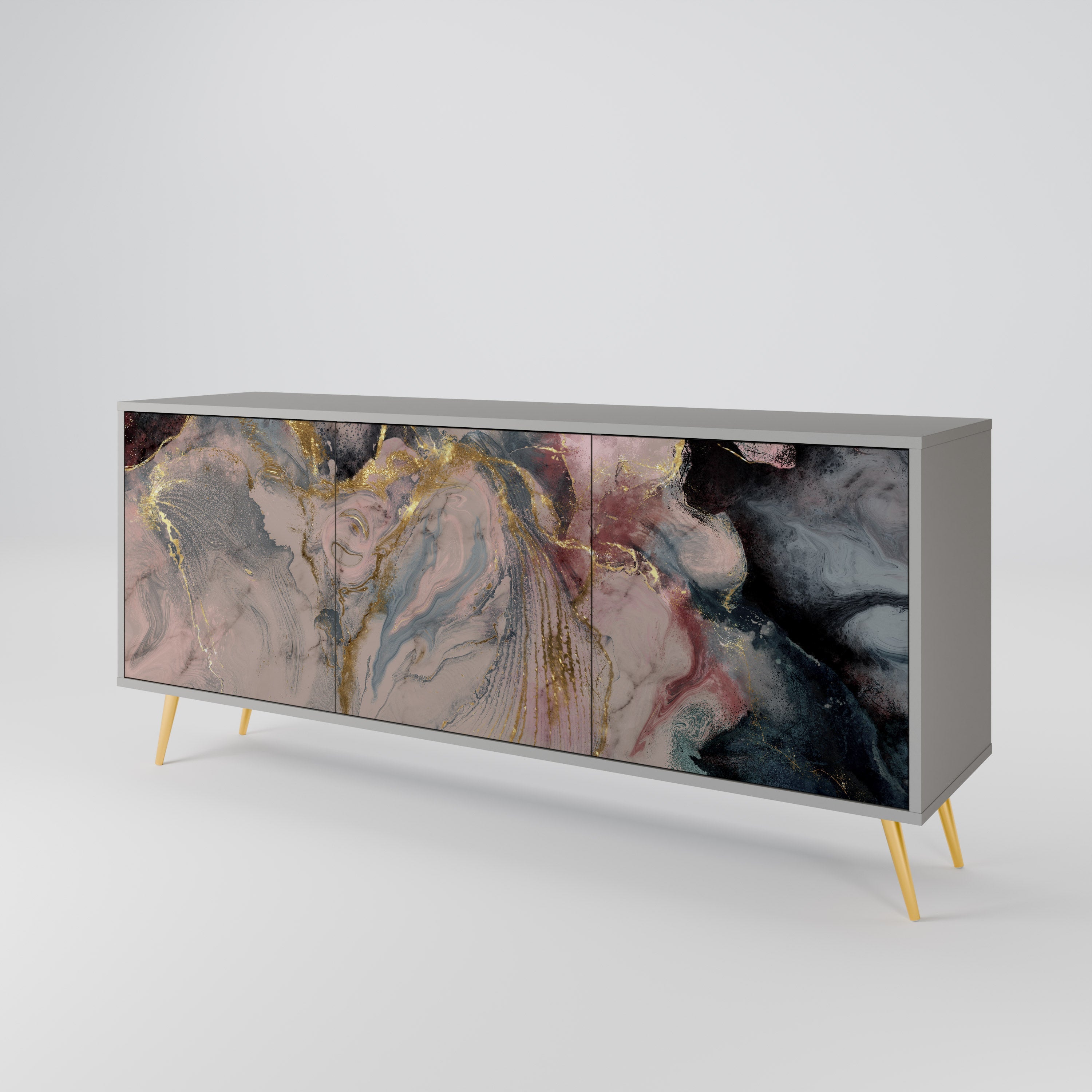 GILDED SWIRLS 3-Door Sideboard in Grey Finish
