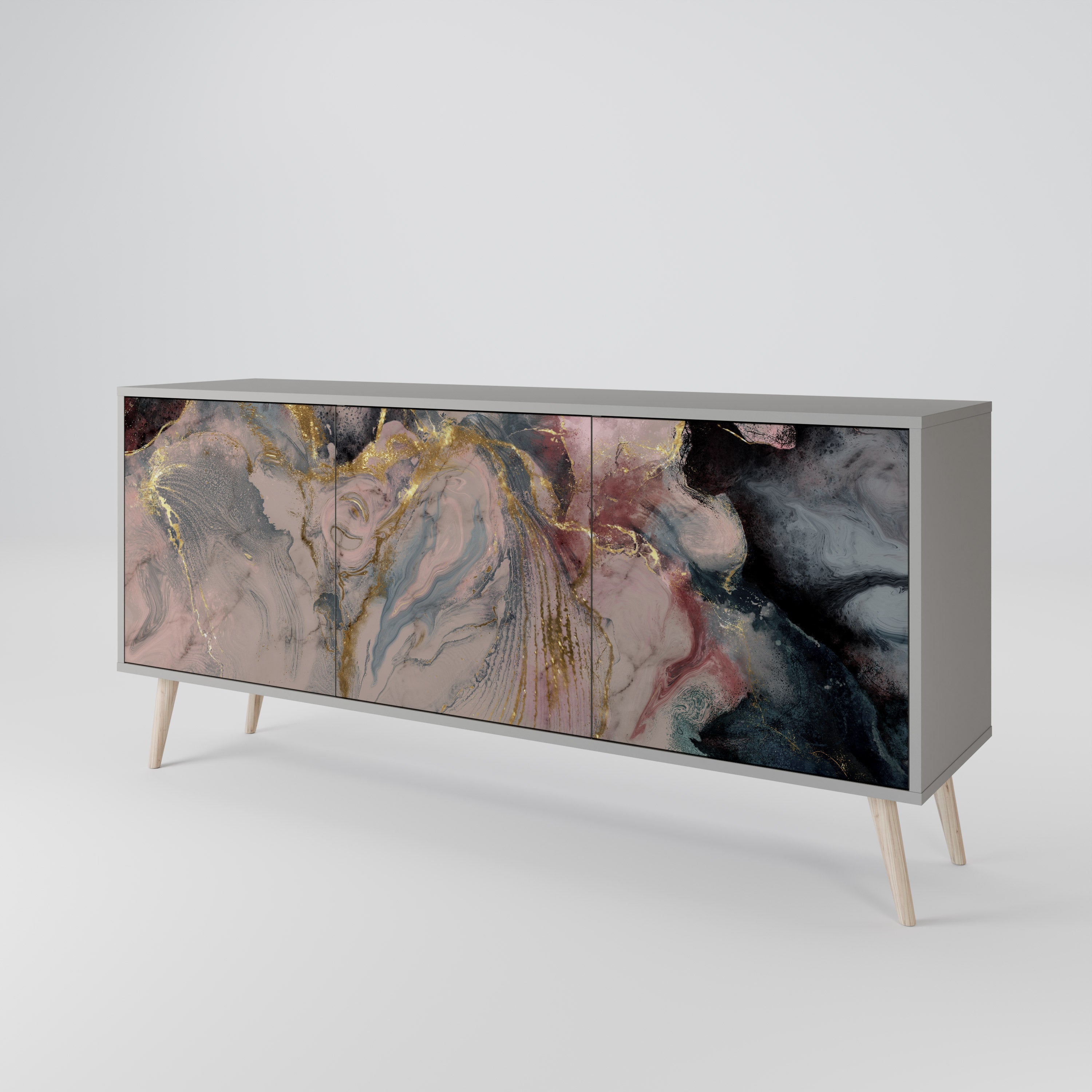 GILDED SWIRLS 3-Door Sideboard in Grey Finish