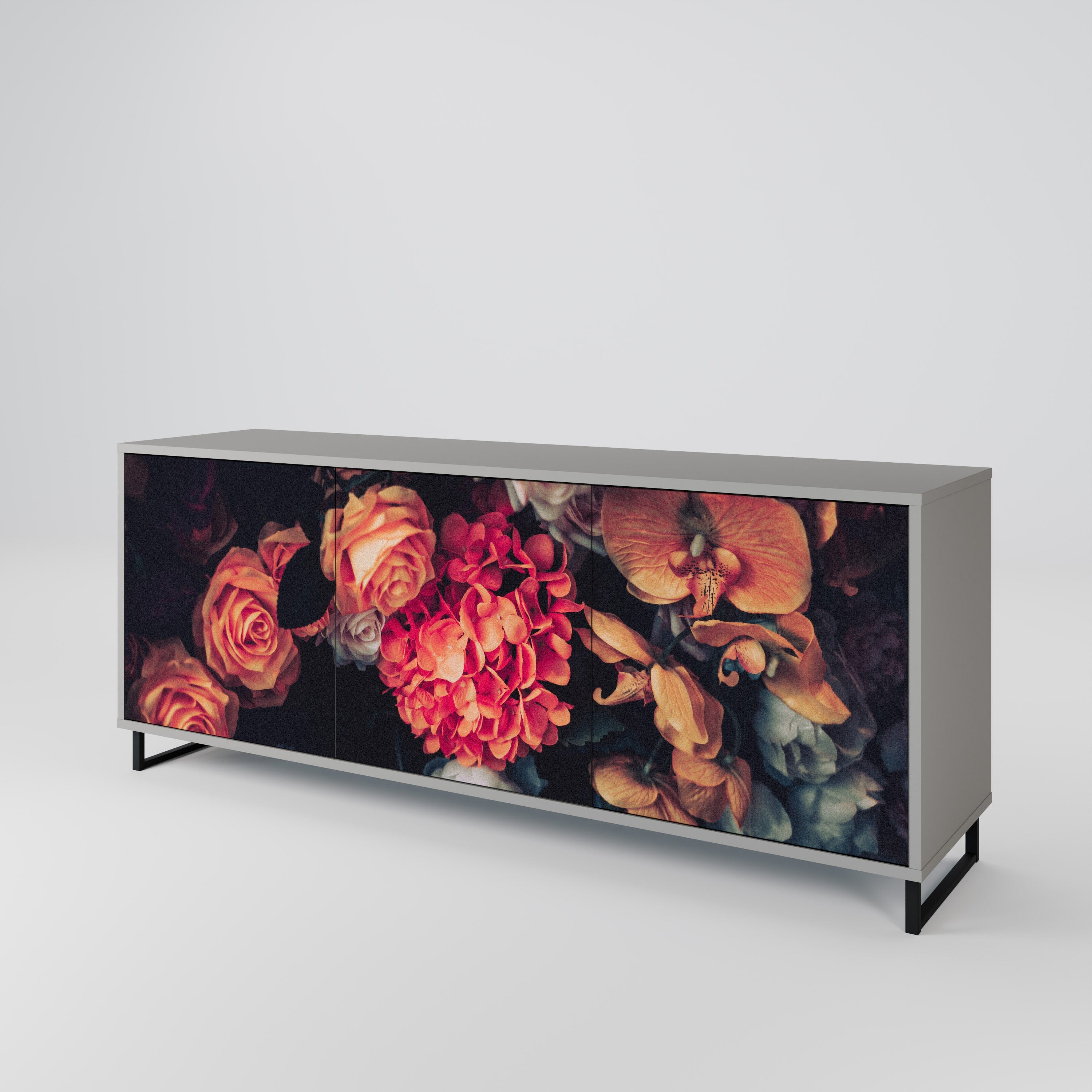 NEVERENDING BLOOM 3-Door Sideboard in Grey Finish