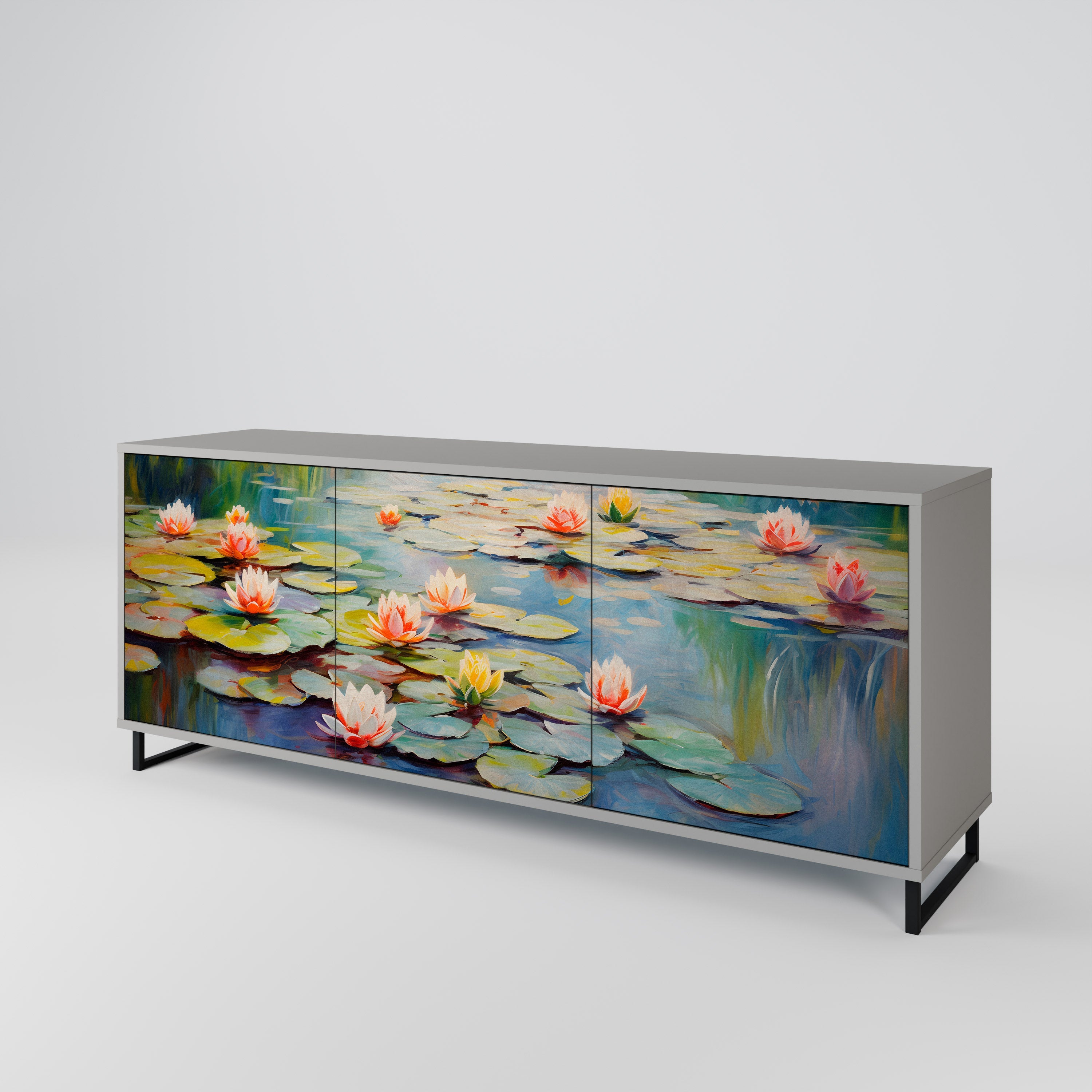 BLOOMING WATERS 3-Door Sideboard in Grey Finish
