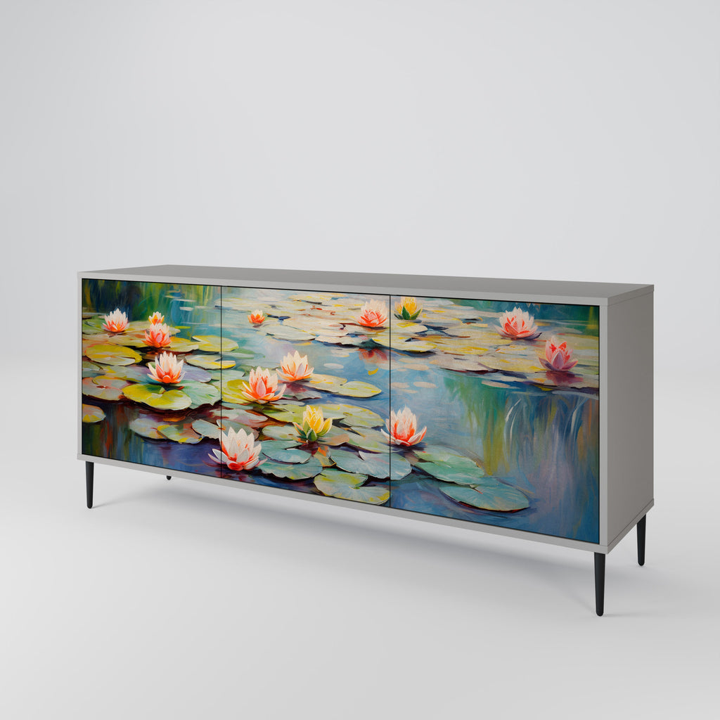 BLOOMING WATERS 3-Door Sideboard in Grey Finish