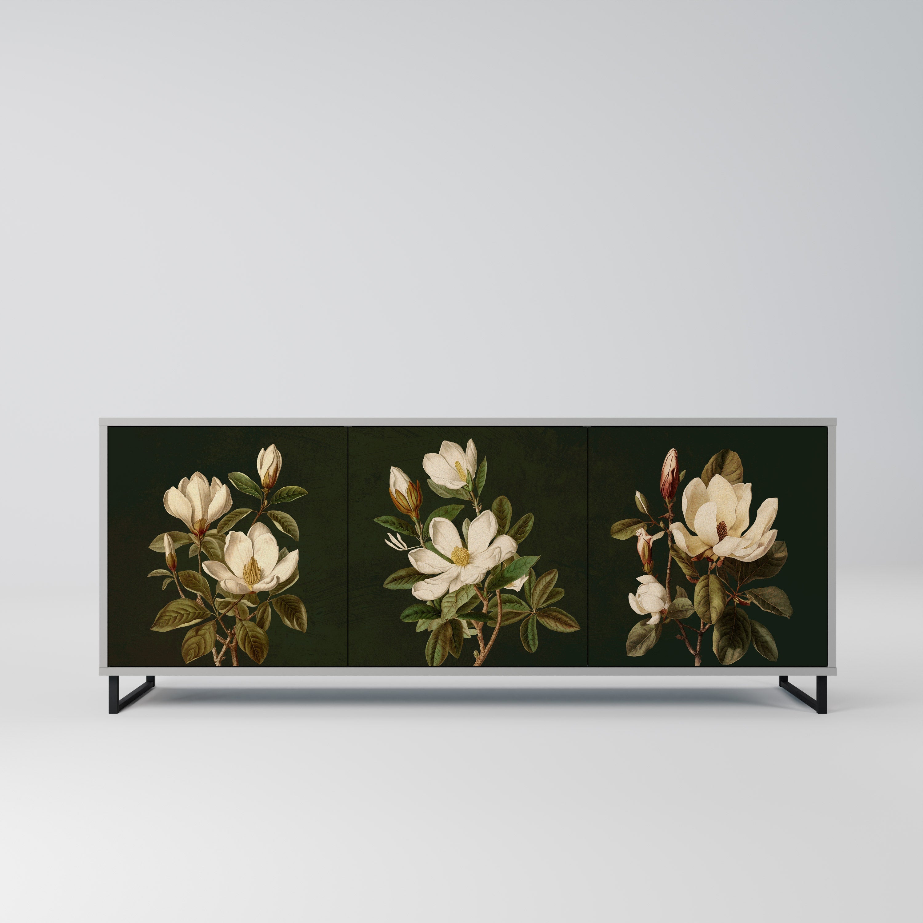FLORAL NOIR 3-Door Sideboard in Grey Finish