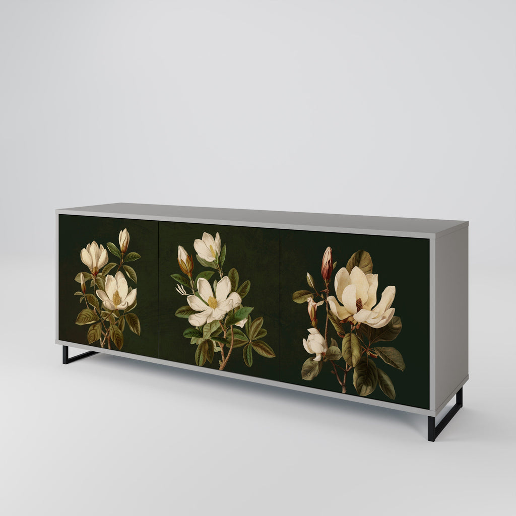 FLORAL NOIR 3-Door Sideboard in Grey Finish