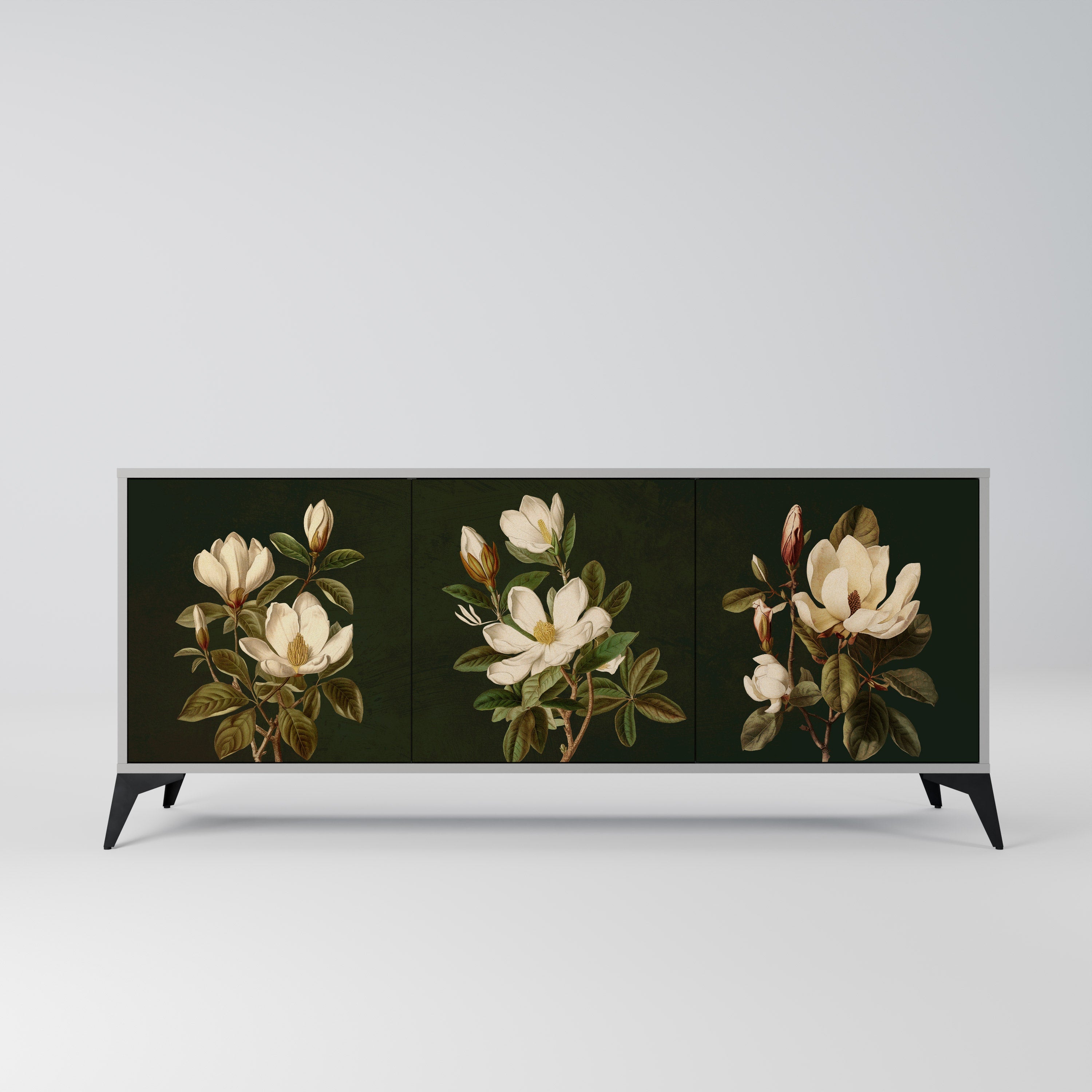 FLORAL NOIR 3-Door Sideboard in Grey Finish