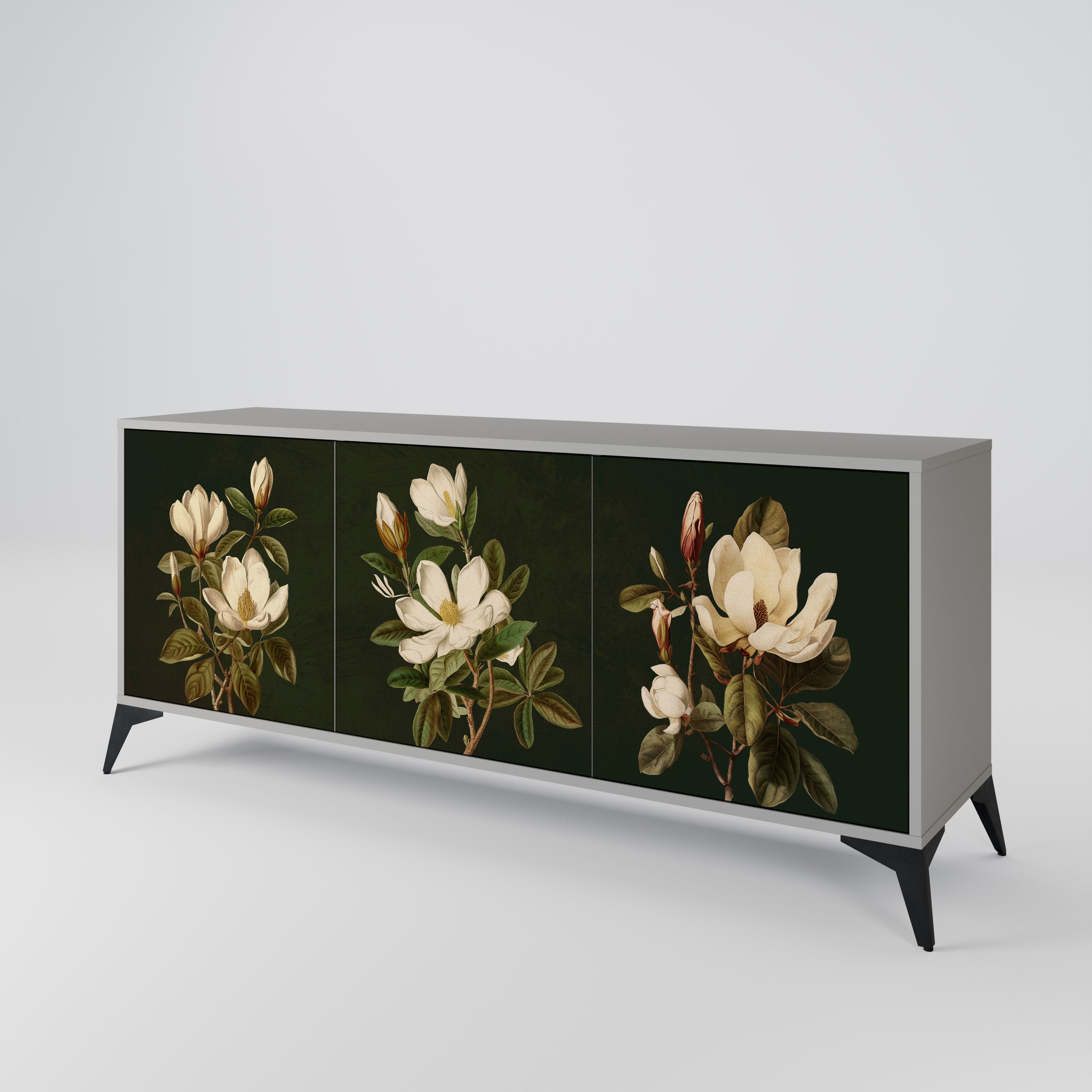 FLORAL NOIR 3-Door Sideboard in Grey Finish