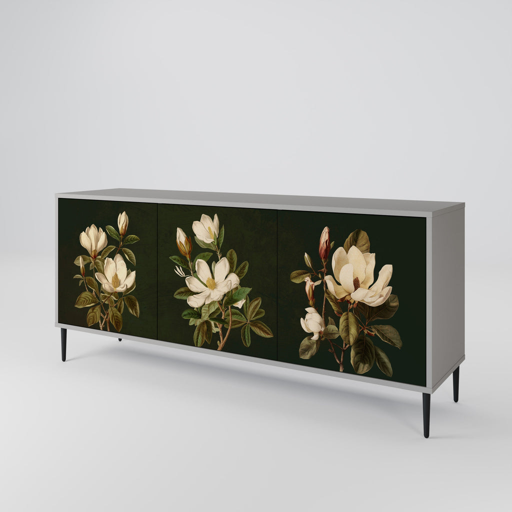 FLORAL NOIR 3-Door Sideboard in Grey Finish