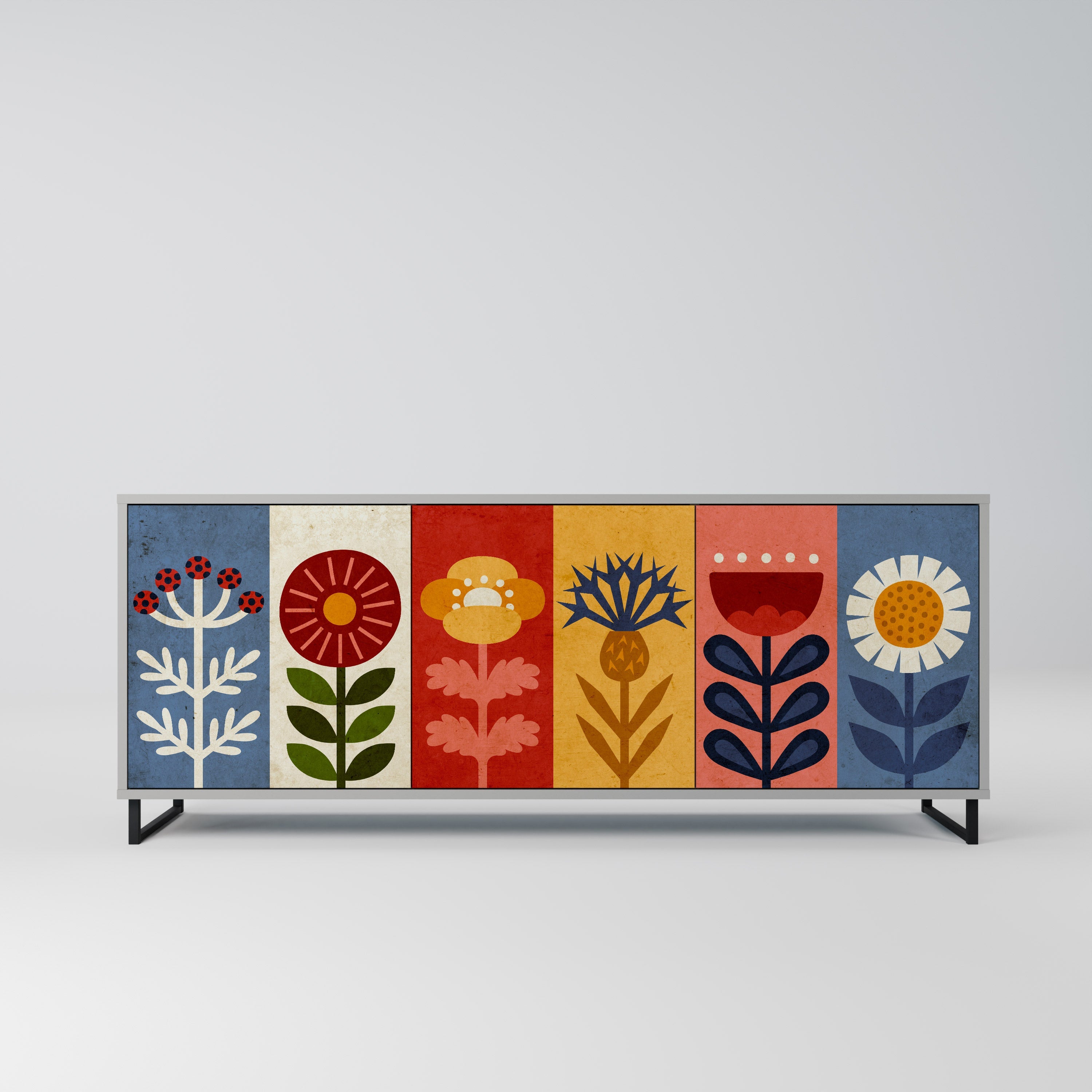 SCANDIC FLOWERET Aparador de 3 Portas em Acabamento Cinzento