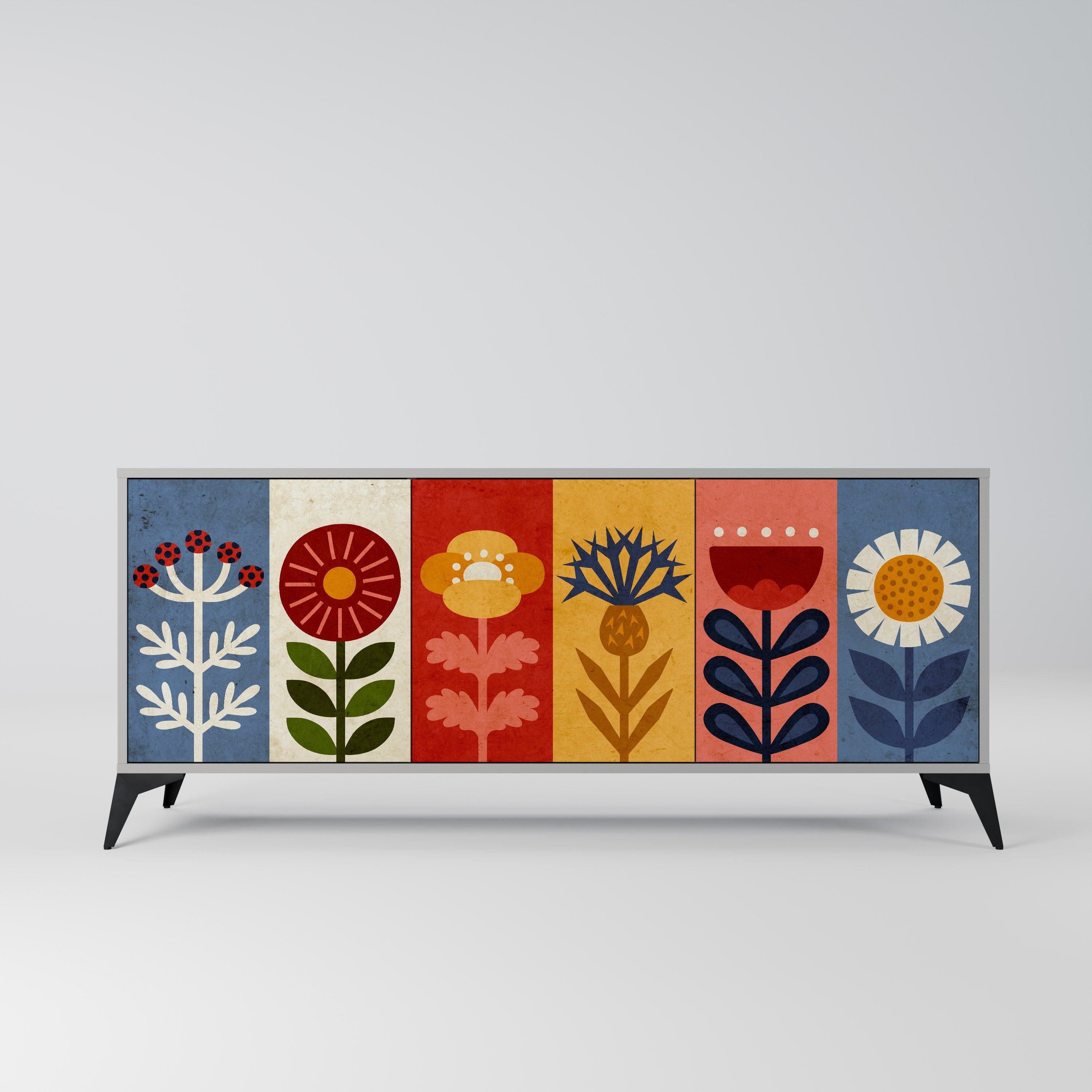 SCANDIC FLOWERET Aparador de 3 Portas em Acabamento Cinzento