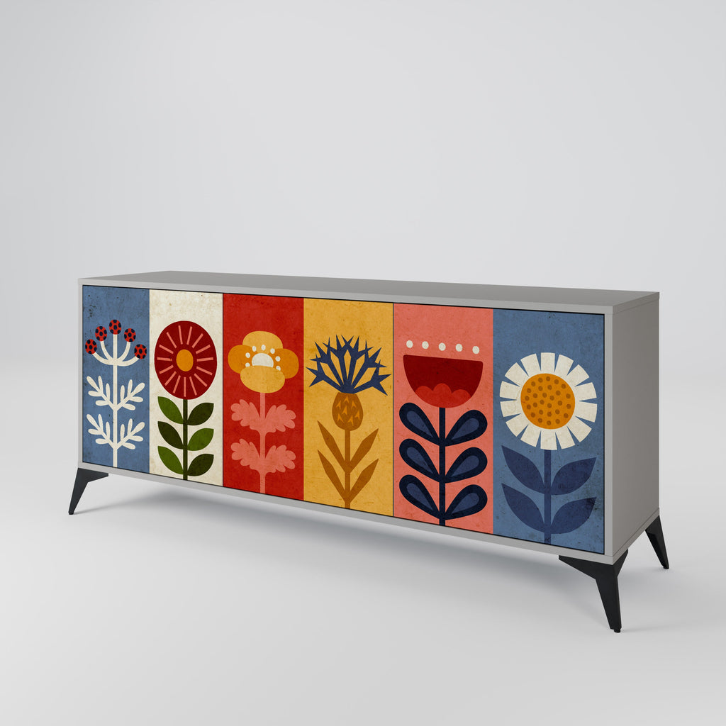 SCANDIC FLOWERET 3-Door Sideboard in Grey Finish