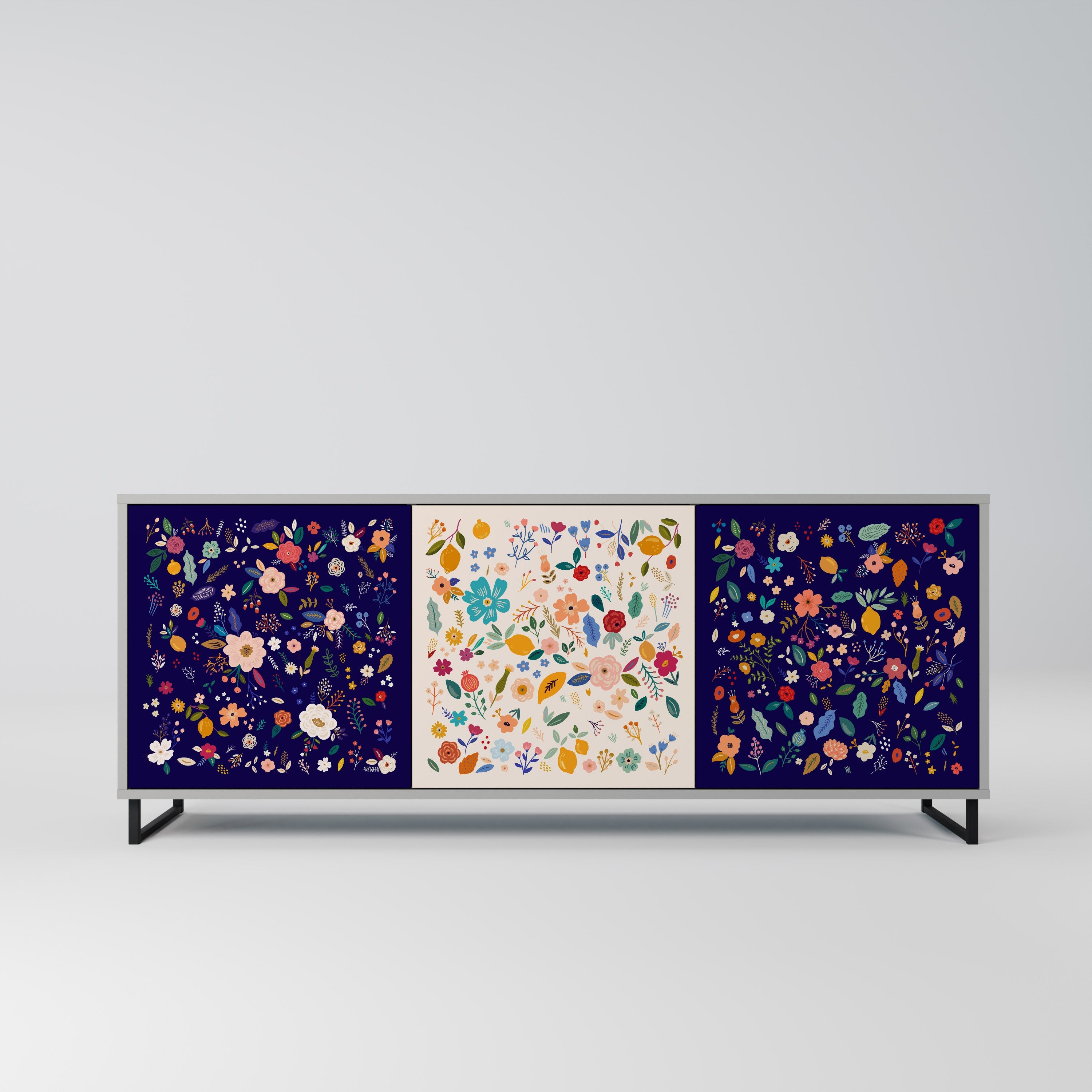 FLORAL COMBINATION Aparador de 3 Portas em Acabamento Cinzento