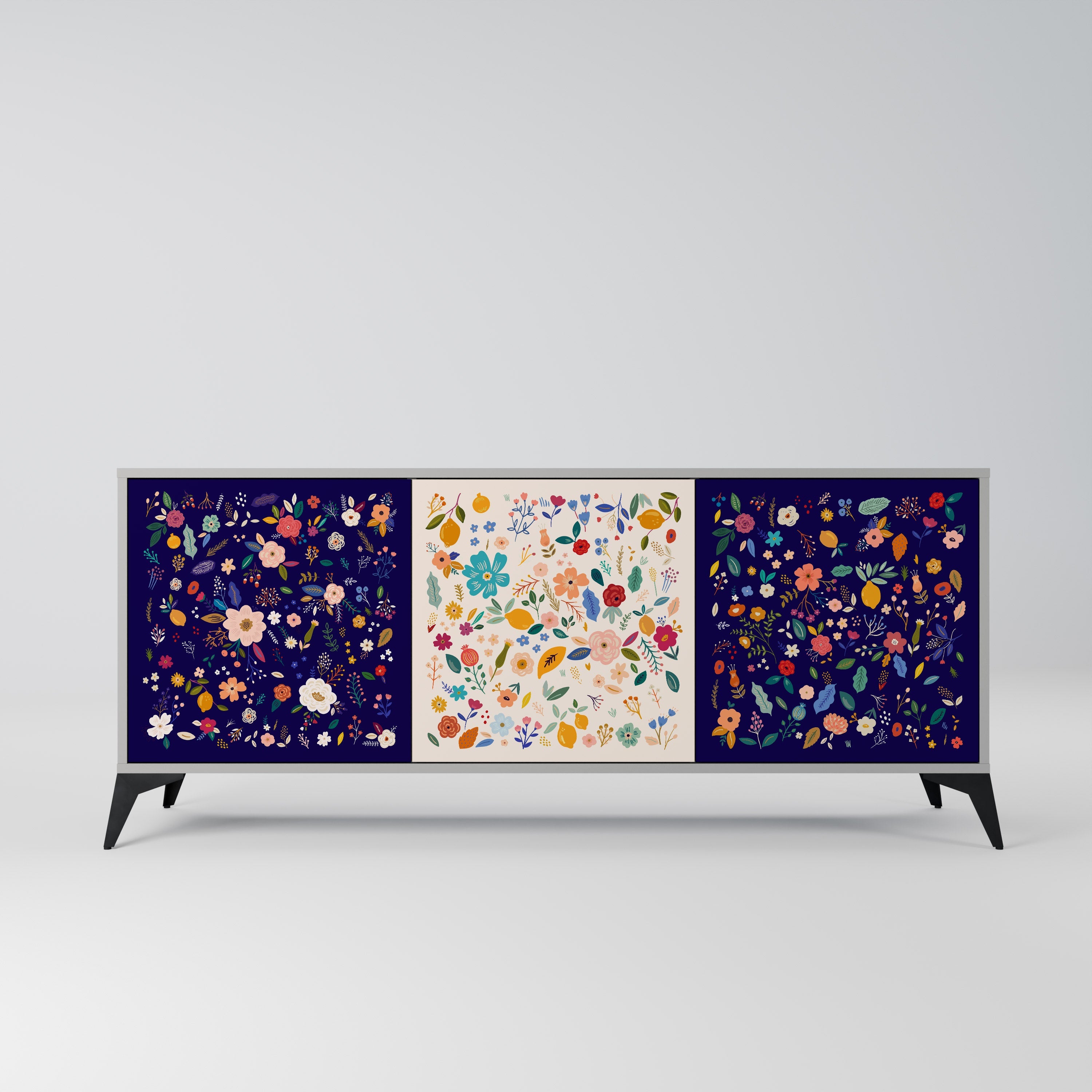 FLORAL COMBINATION Aparador de 3 Portas em Acabamento Cinzento