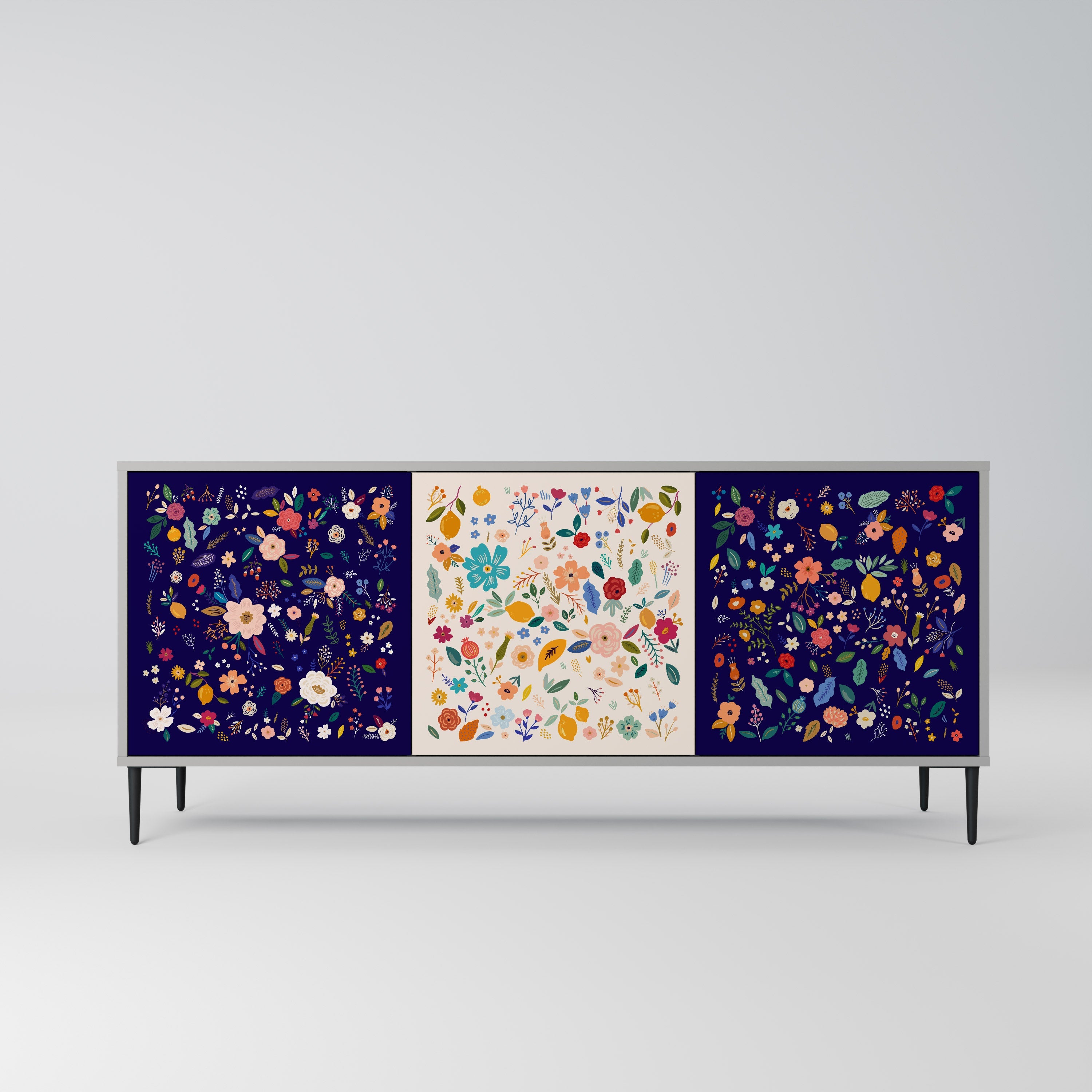 FLORAL COMBINATION Aparador de 3 Portas em Acabamento Cinzento