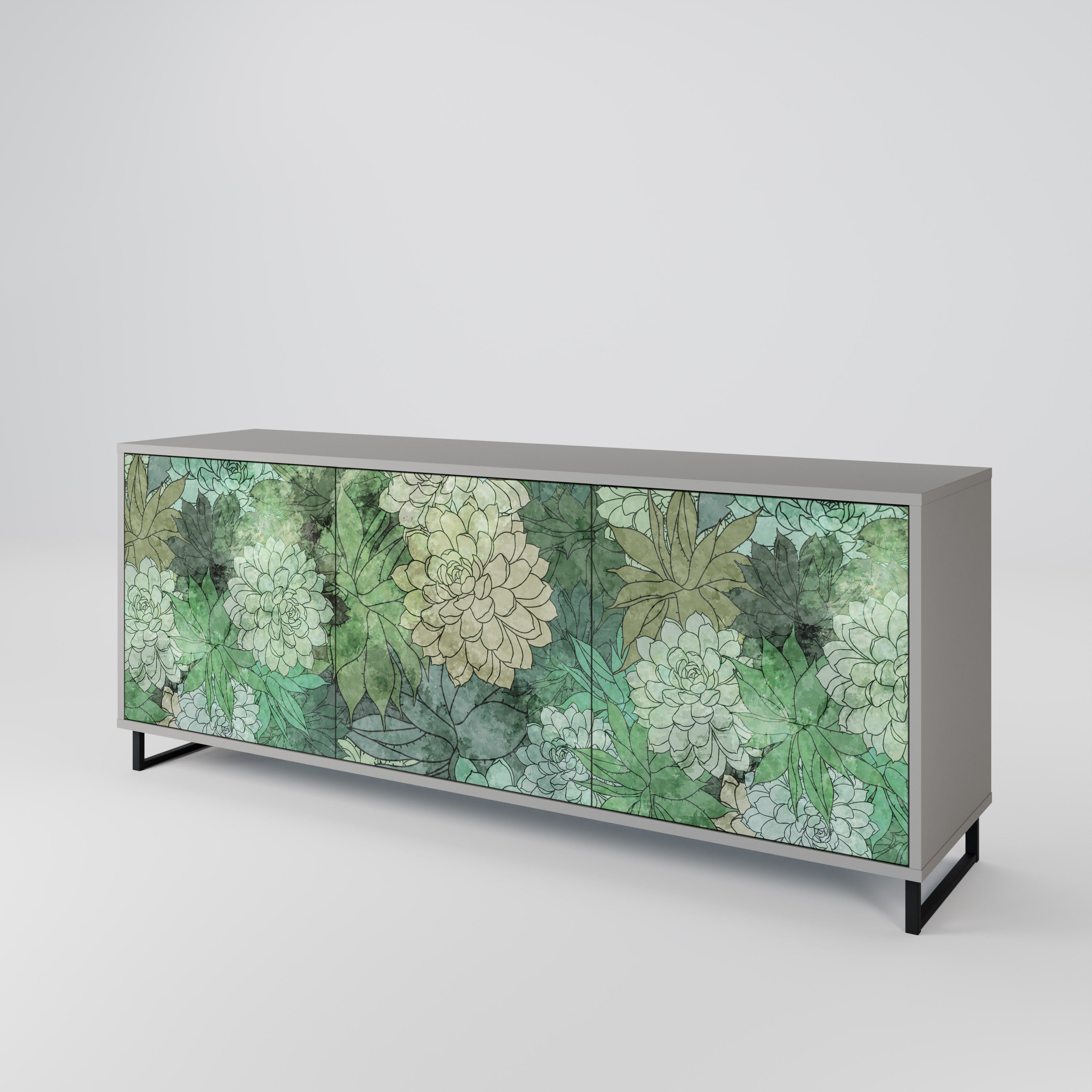 SUCCULENT CLUSTER 3-Door Sideboard in Grey Finish
