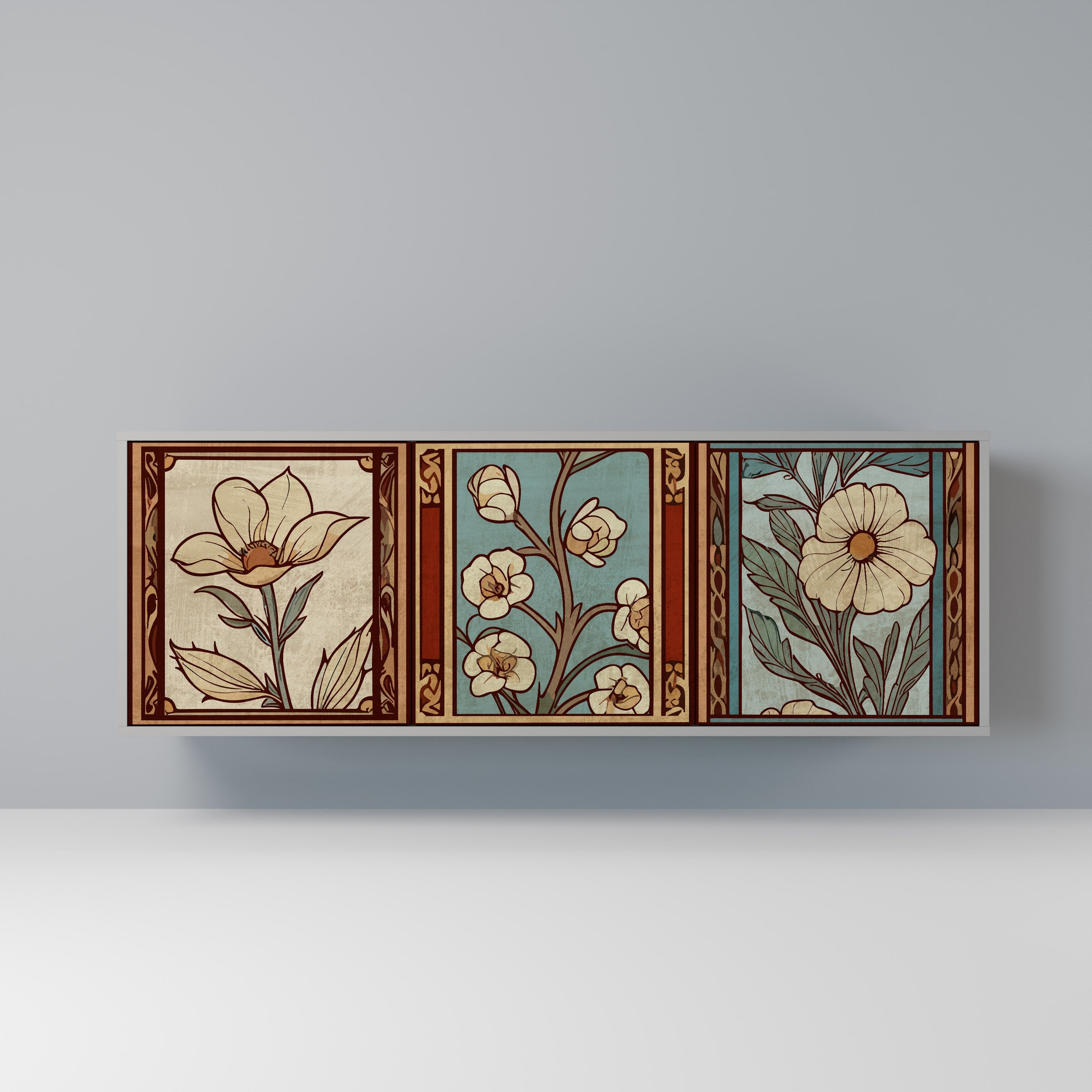 TIMELESS FLORA Aparador de 3 Portas em Acabamento Cinzento