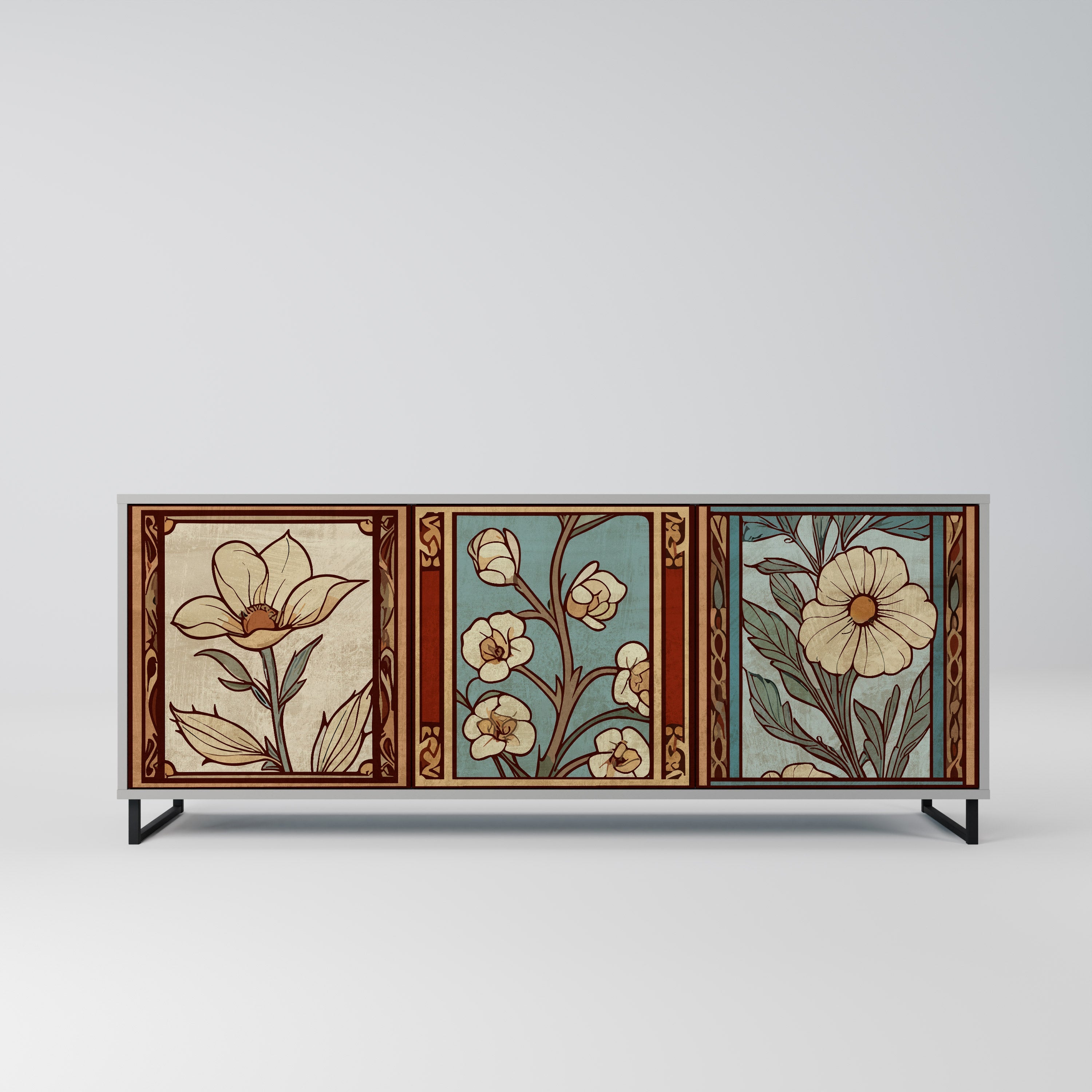 TIMELESS FLORA Aparador de 3 Portas em Acabamento Cinzento