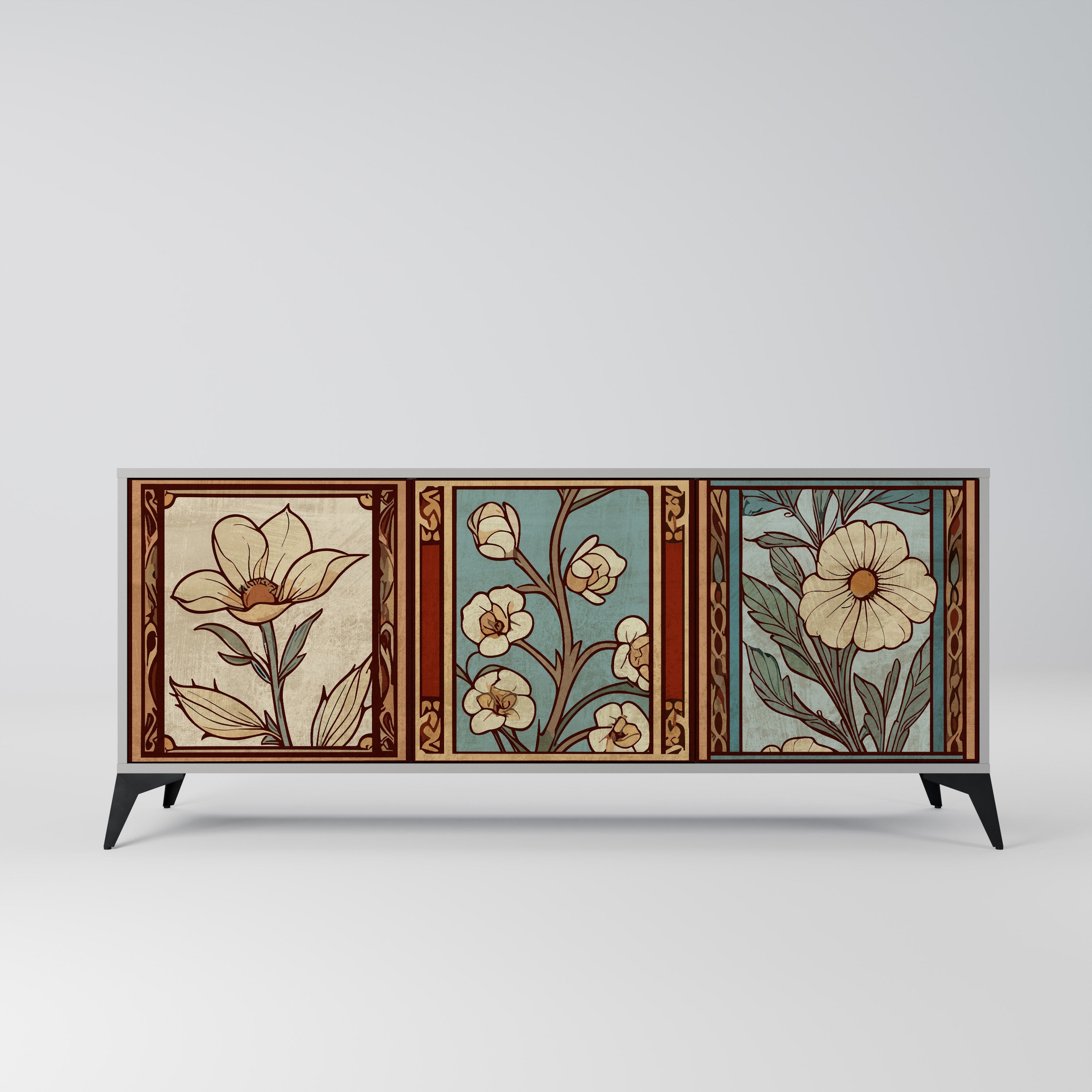 TIMELESS FLORA Aparador de 3 Portas em Acabamento Cinzento