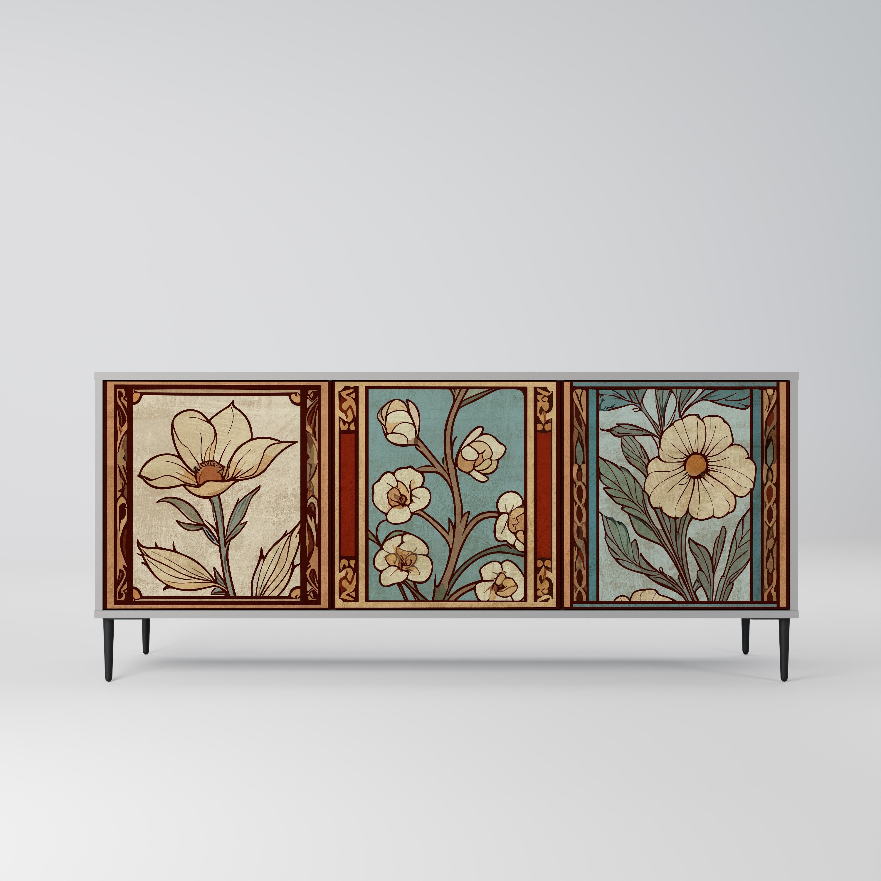 TIMELESS FLORA Aparador de 3 Portas em Acabamento Cinzento